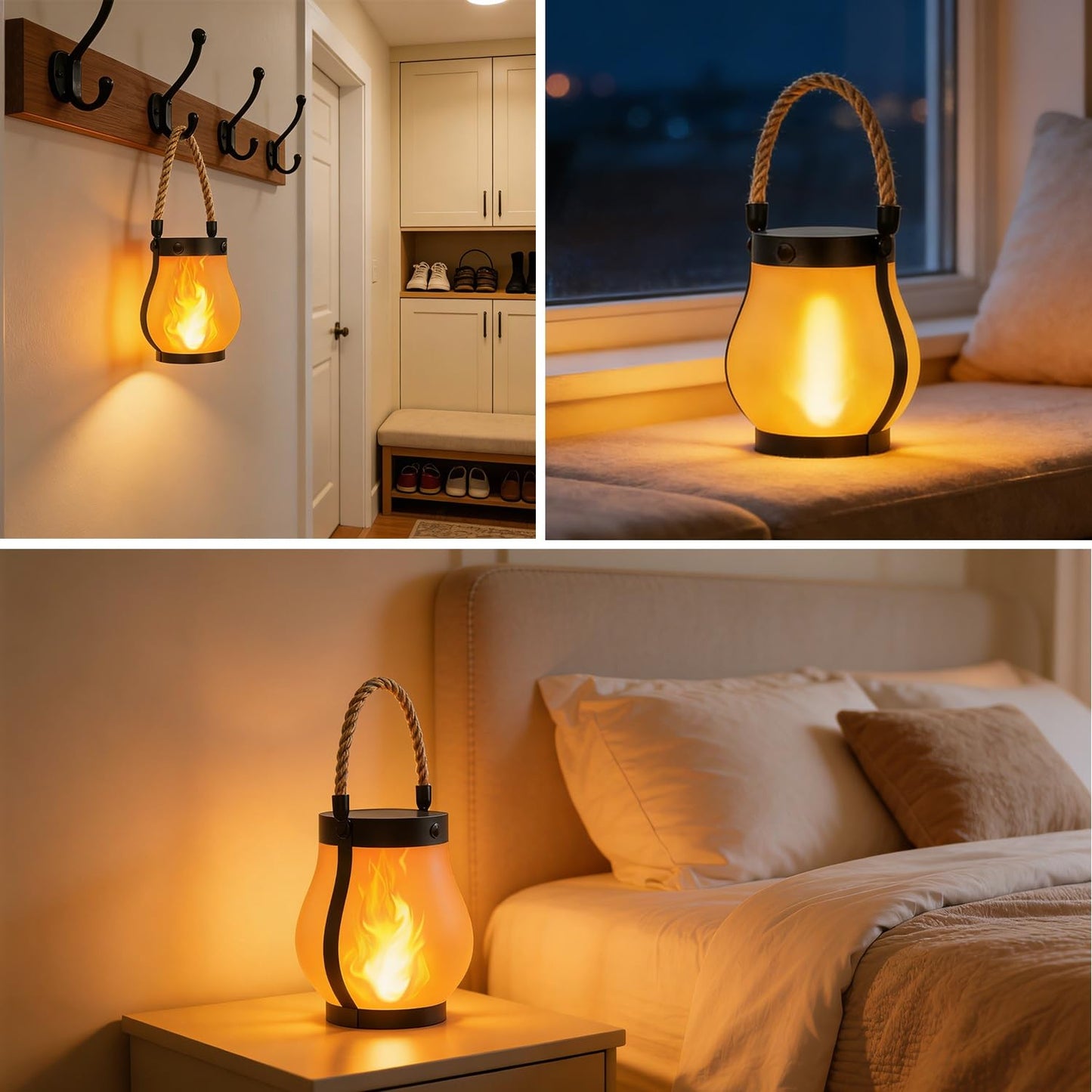 Yomistar Solar Lanterns Outdoor Waterproof 2 Pack Hanging Solar Lantern with Flickering Flame, Solar Flame Lantern with USB Charging, Decorative Lanterns Lights for Yard Porch Camping Patio