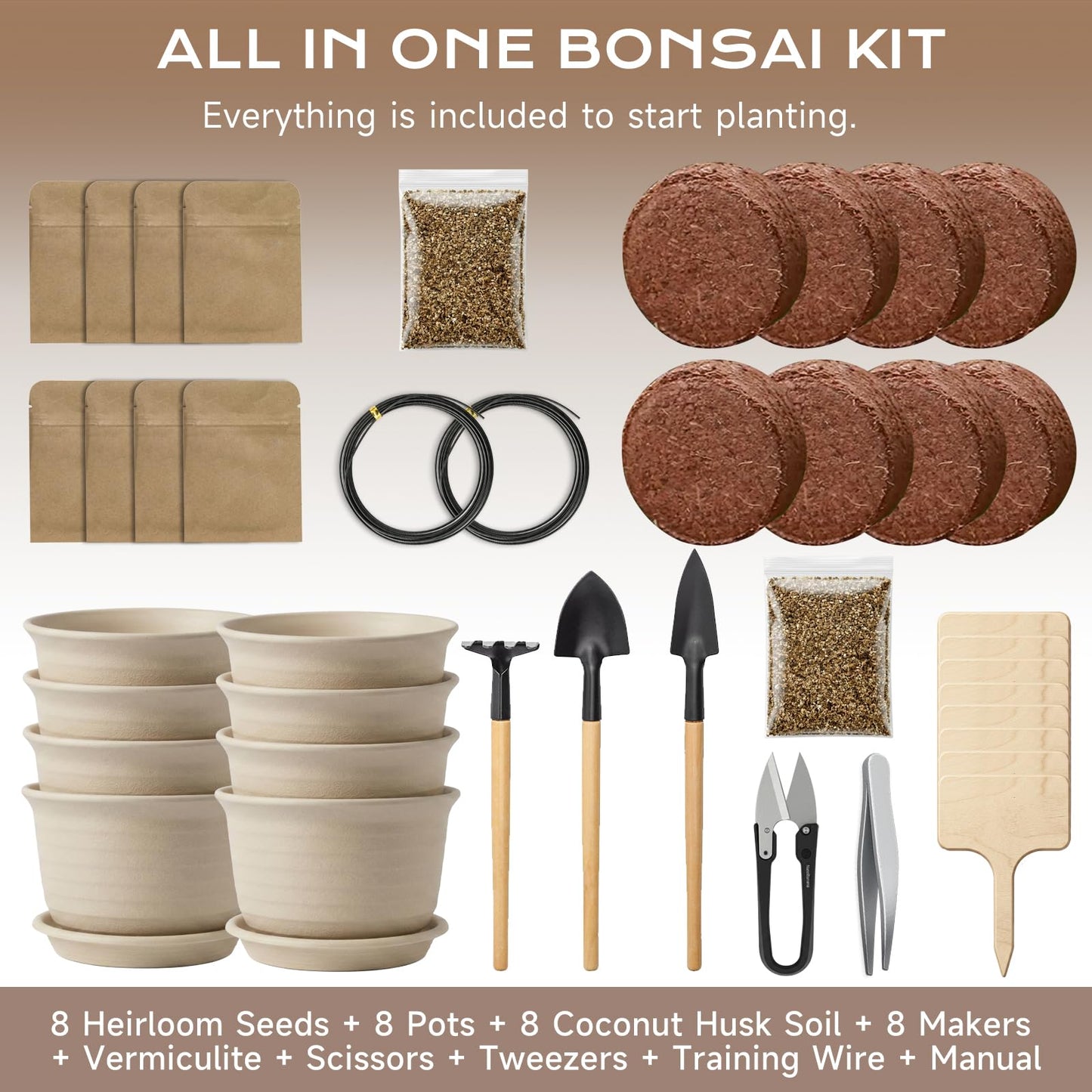 Bonsai Tree Starter Kit – 8 Varieties Indoor Bonsai Trees Plant Seeds with Drainage Design Pots, Gardening Gifts for Women, High-Value Plant Gifts