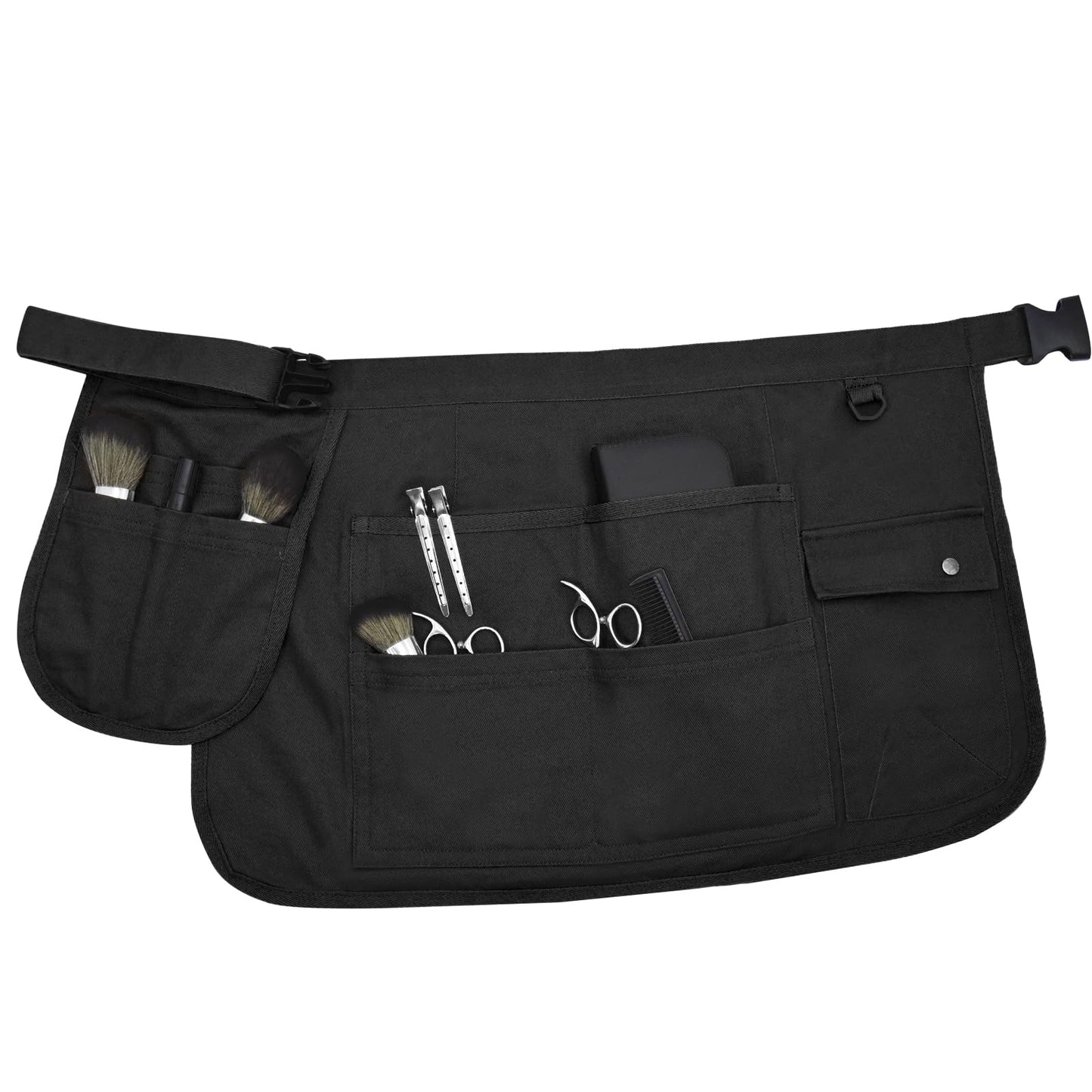 Molaxhome Waist Tool Apron with Multi-Pocket Gardening Apron with Adjustable Belt Server Hairdresser Aprons Black