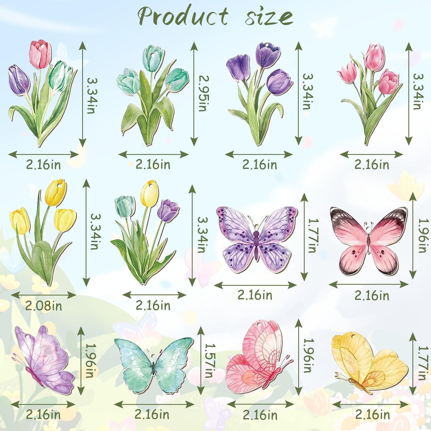 JNYVE 36 Pcs Spring Tree Ornaments: Spring Wooden Flowers Decorations Tulip Butterfly Hanging Decor for Small Tree Home Party