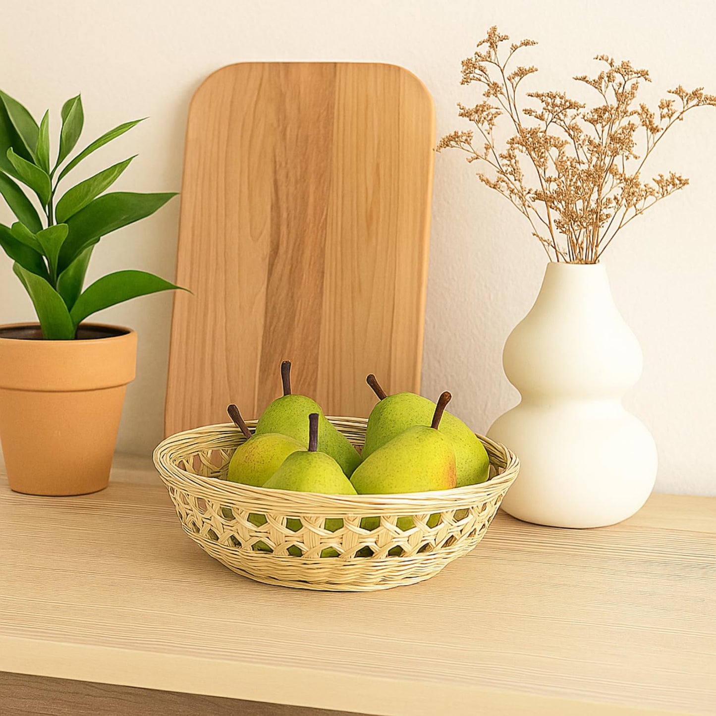 ZENFUN 3 Packs Round Woven Bread Basket, Bamboo Serving Trays, Handwoven Baskets Fruit Basket, Rattan Serving Baskets for Daily Dinning, Kitchen Organization, Stackable