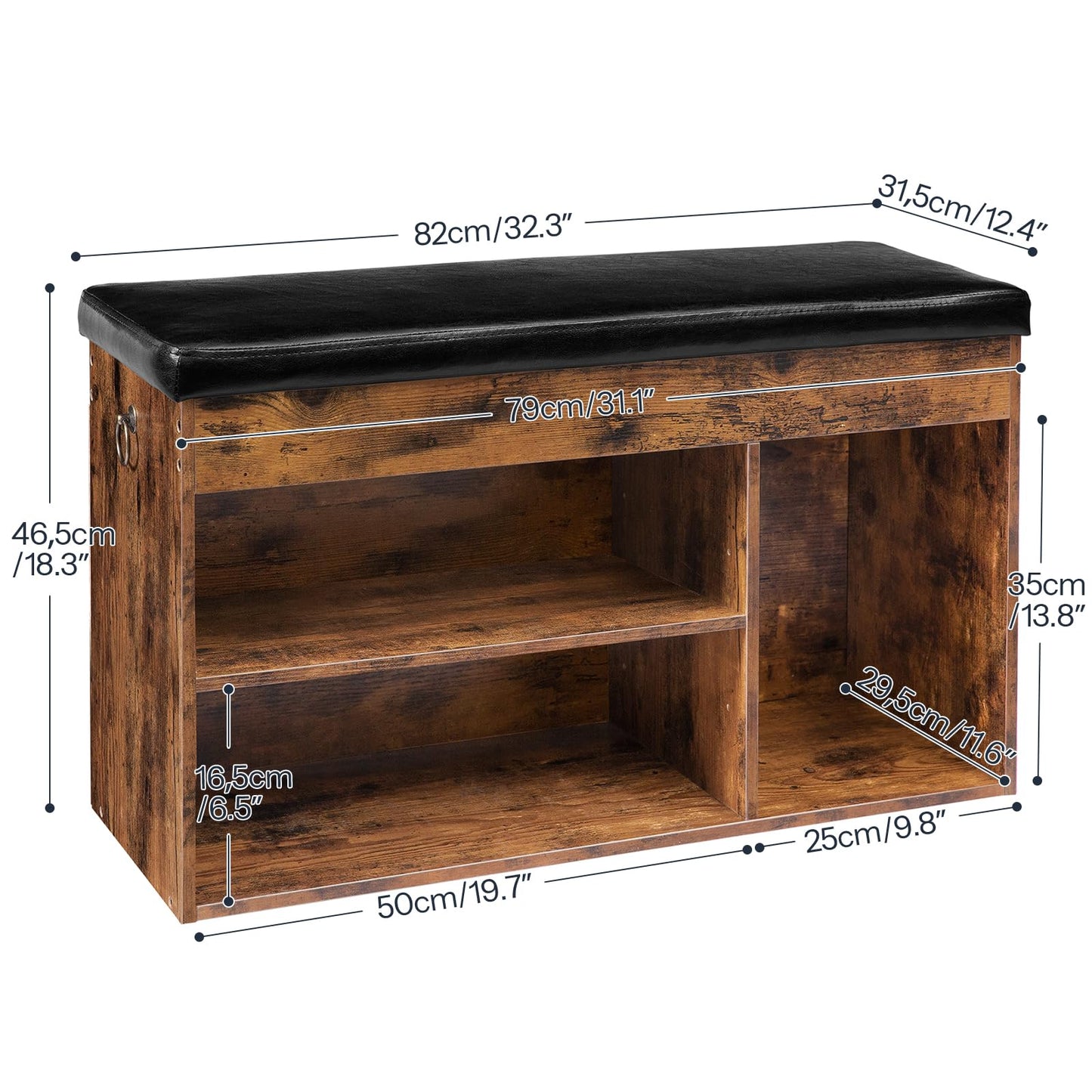 HOOBRO Shoe Storage Bench with Cushion, 32.3'' Entryway Bench with Lift Top Hidden Storage and Adjustable Shelves, Wooden Shoe Rack Bench for Entryway Bedroom, Rustic Brown and Black BF40HX01