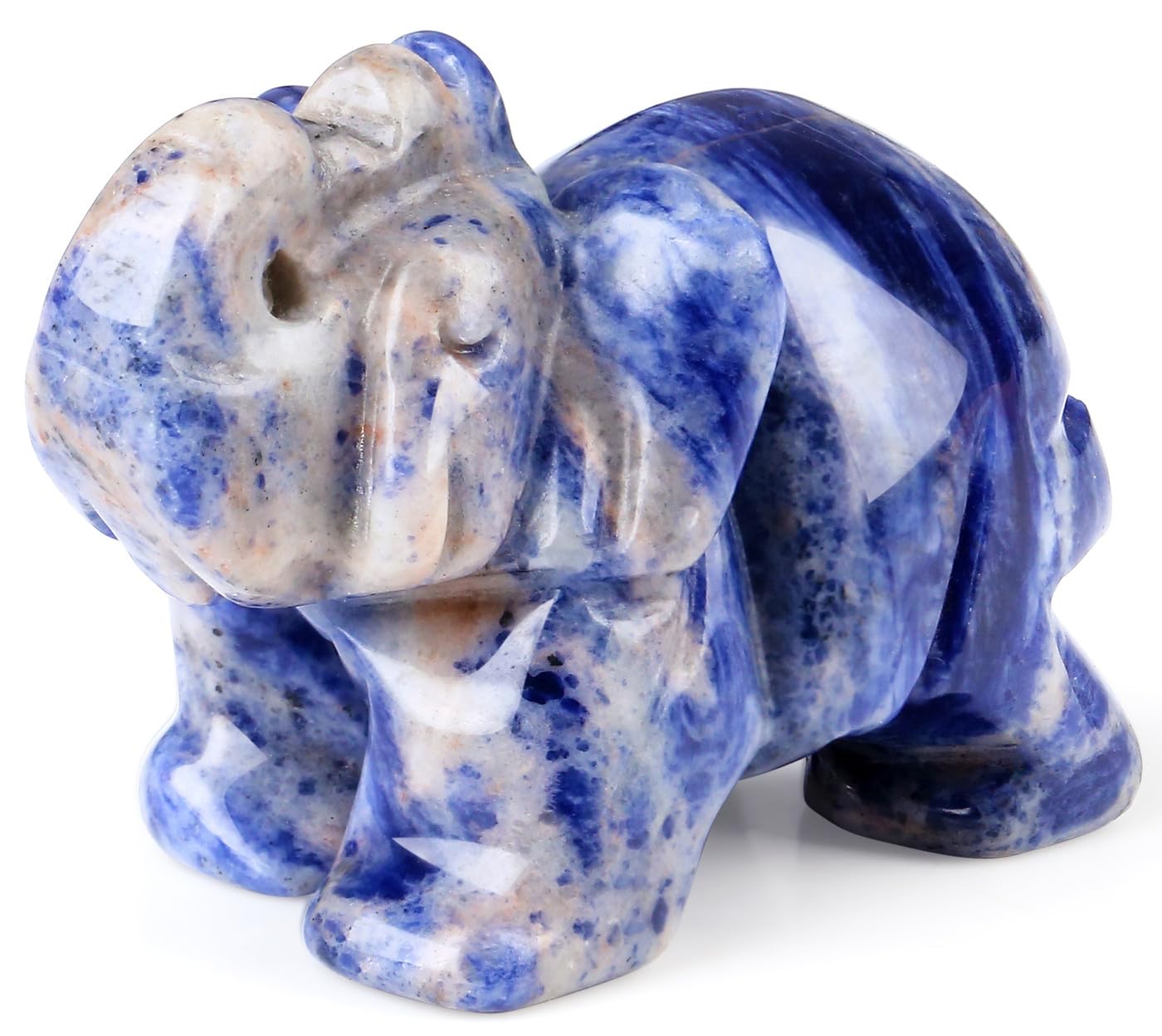 QINJIEJIE Blue White Sodalite Crystals Elephant Decor Cute Desk Polished Stones Figurine Natural Gemstones Luck Decoration Home Room Office Pocket Hippie Elephant Meditation Gift for Women