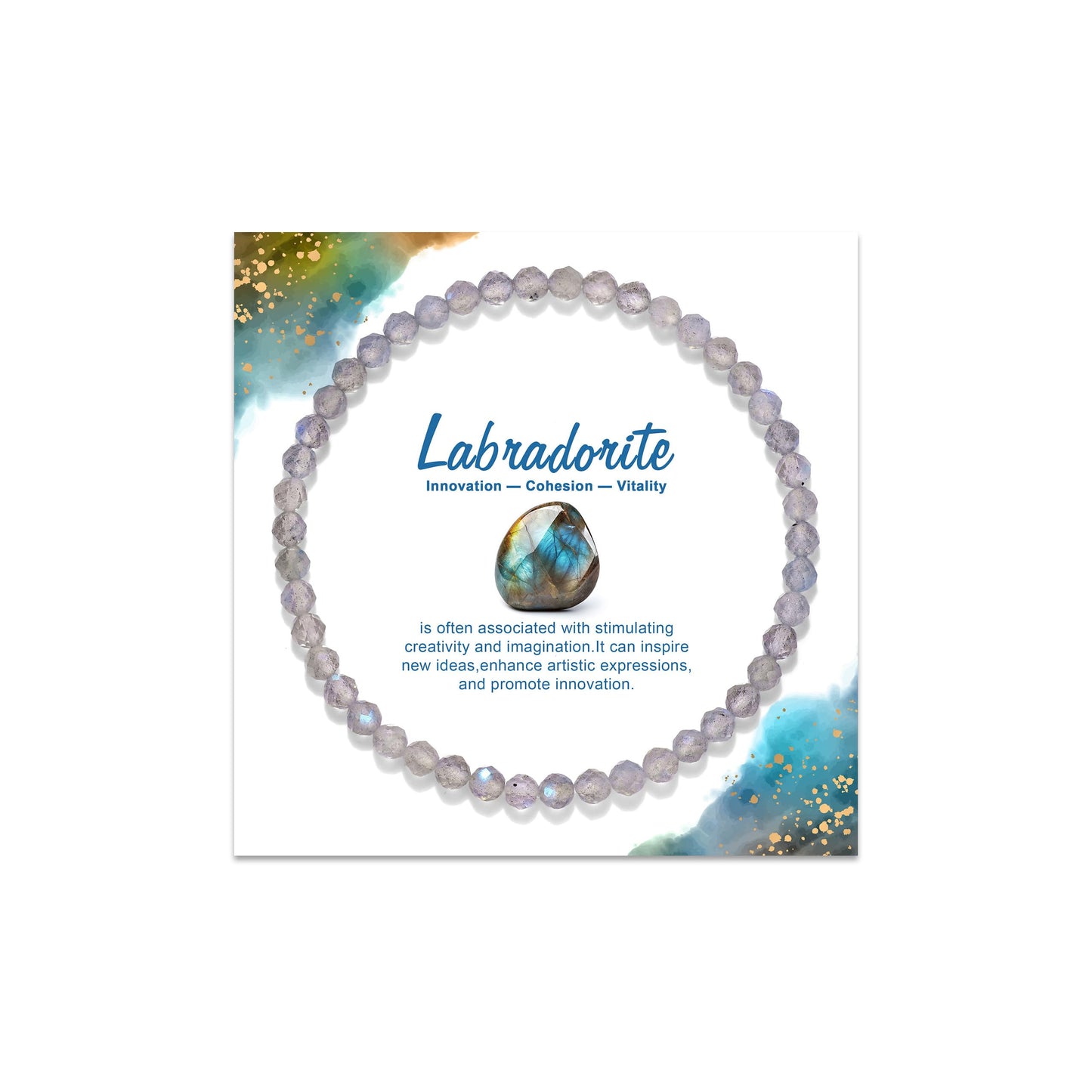 GolbalJew Natural Gemstone Beads Bracelets Healing Crystal Stone Beaded Bracelet for Women Men Handmade Spiritual Jewelry Gifts, 4mm Labradorite Faceted Round Beads