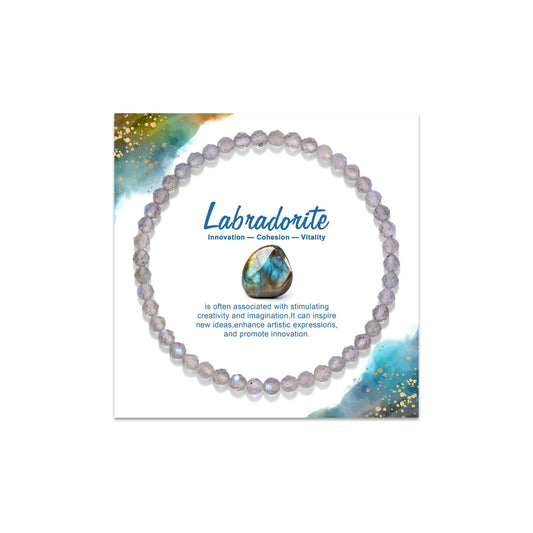 GolbalJew Natural Gemstone Beads Bracelets Healing Crystal Stone Beaded Bracelet for Women Men Handmade Spiritual Jewelry Gifts, 4mm Labradorite Faceted Round Beads
