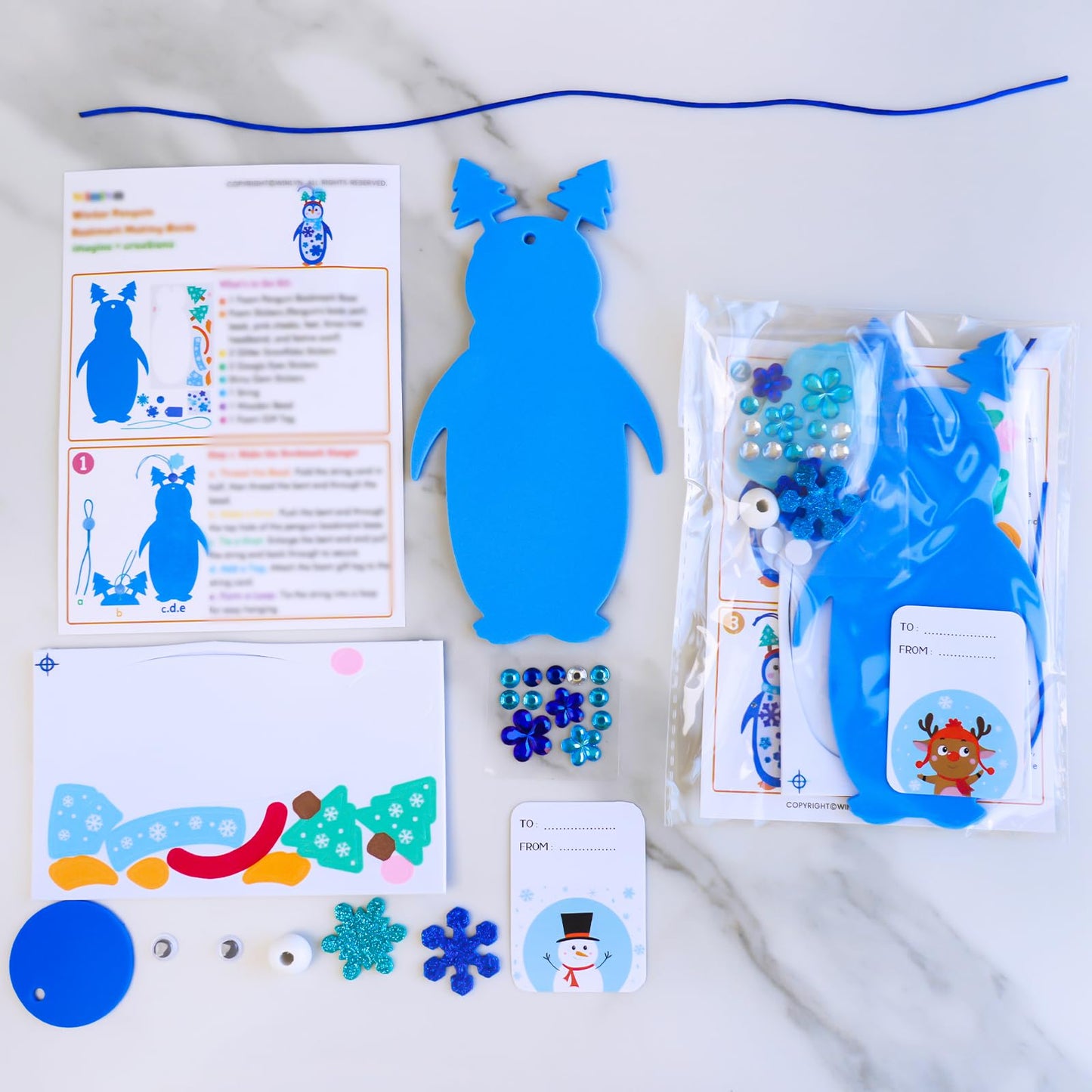 Winlyn 24 Sets Winter Decorations DIY Penguin Ornaments Bookmarks Christmas Craft Kits Foam Penguin with Snowflake Foam Stickers for Kids Holiday Seasonal Gift Home Classroom Activities Party Favors