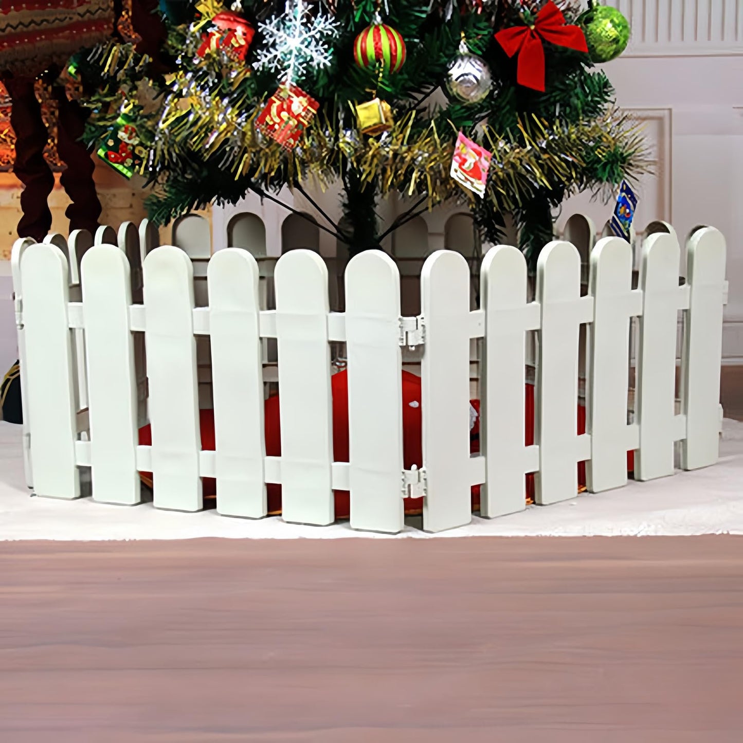 Hrpa Christmas Tree Fence,4pcs White Plastic Picket Fence for Miniature Home Garden Christmas Xmas Tree Wedding Party Decoration