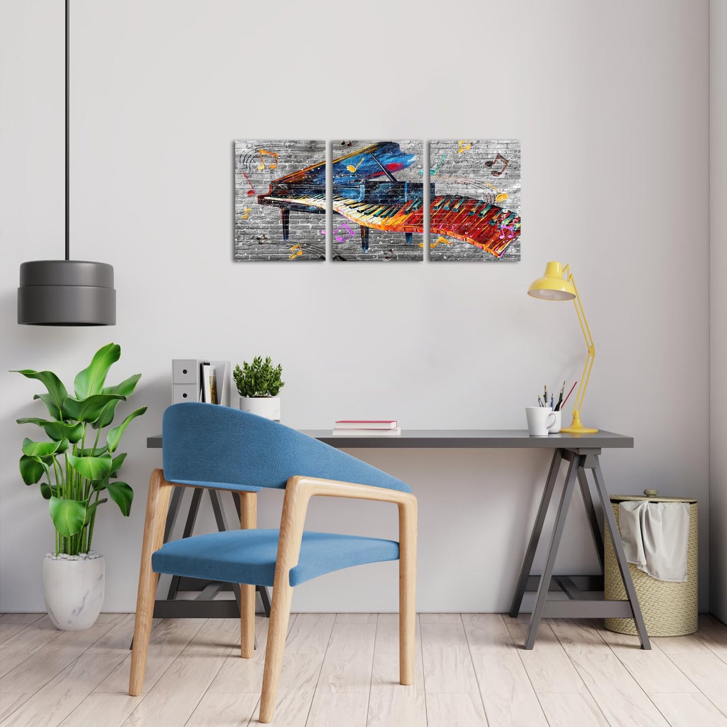 Biuteawal 3 Panels Piano Wall Art Musical Theme Painting Abstract Colorful Piano Keys Pictures Prints Music Room Decor Framed Ready to Hang