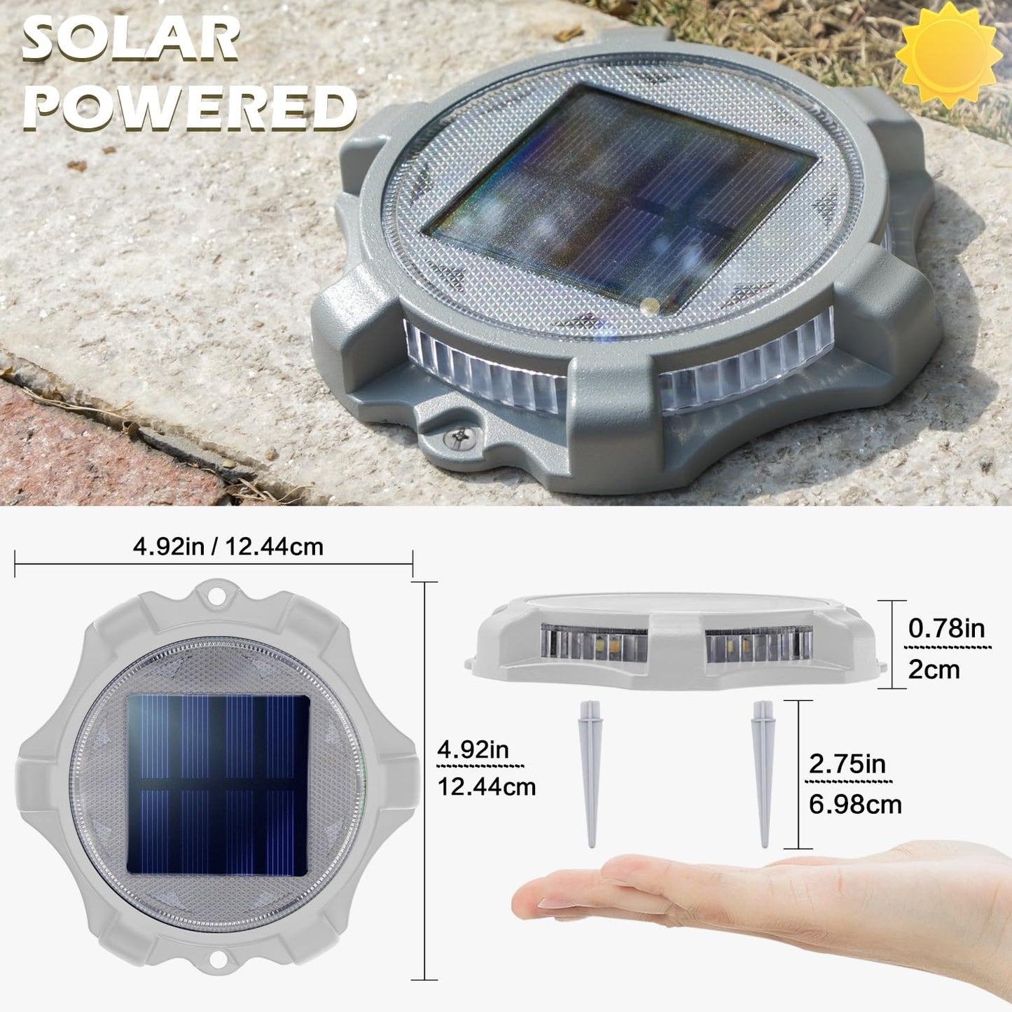 SIEDiNLAR Solar Deck Lights Outdoor 2 Modes LED Driveway Markers Dock Light Solar Powered Waterproof for Step Walkway Ground Stair Pathway Yard Road Garden 4 Pack (Blue/Red)