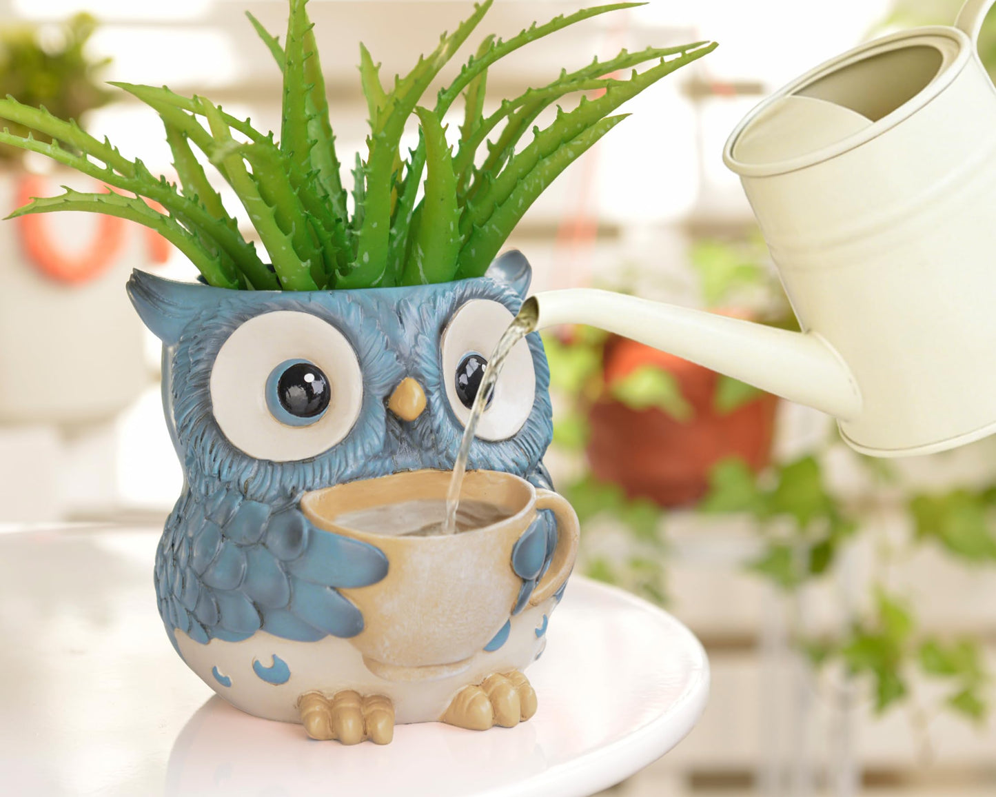 Saysmile Unique Owl Plant Pots Indoor, Cute Small Succulent Pots with Drainage Hole, Watering Owl Planters for Indoor Outdoor Plants, Resin Flower Pot for String of Pearls, Gift Ideas for Mother