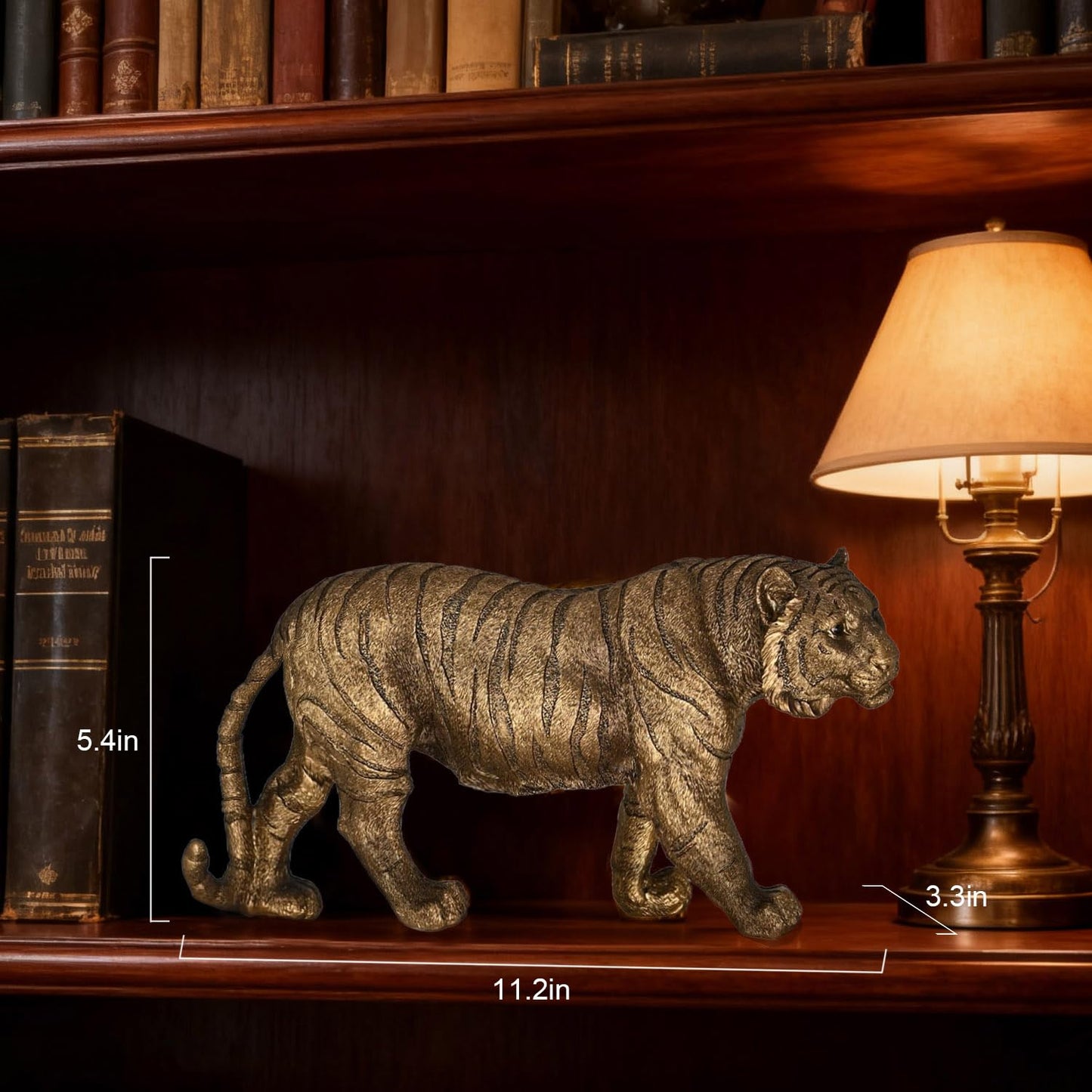 Juliahestia Lifelike Tiger Statue Large Animal Figurines Bronze Resin Decoration for Home Office Desk Shelf Stockholm Style Room Decor Unique Wild Animal Sculpture Gifts for Men