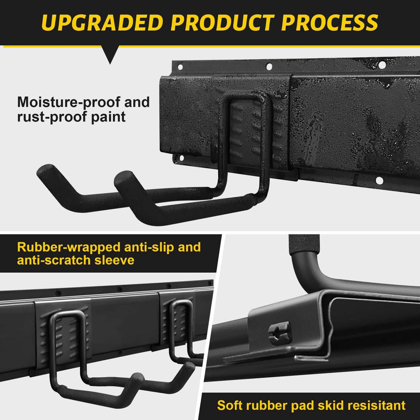 Garage Tool Organizer Wall Mount, 48 Inches Garden Garage Storage Organizer with Adjustable Hooks, Metal Garage Storage Rack Max Loading 440lbs, Tool Holder for Hanging Rake Broom Mop Snowboard