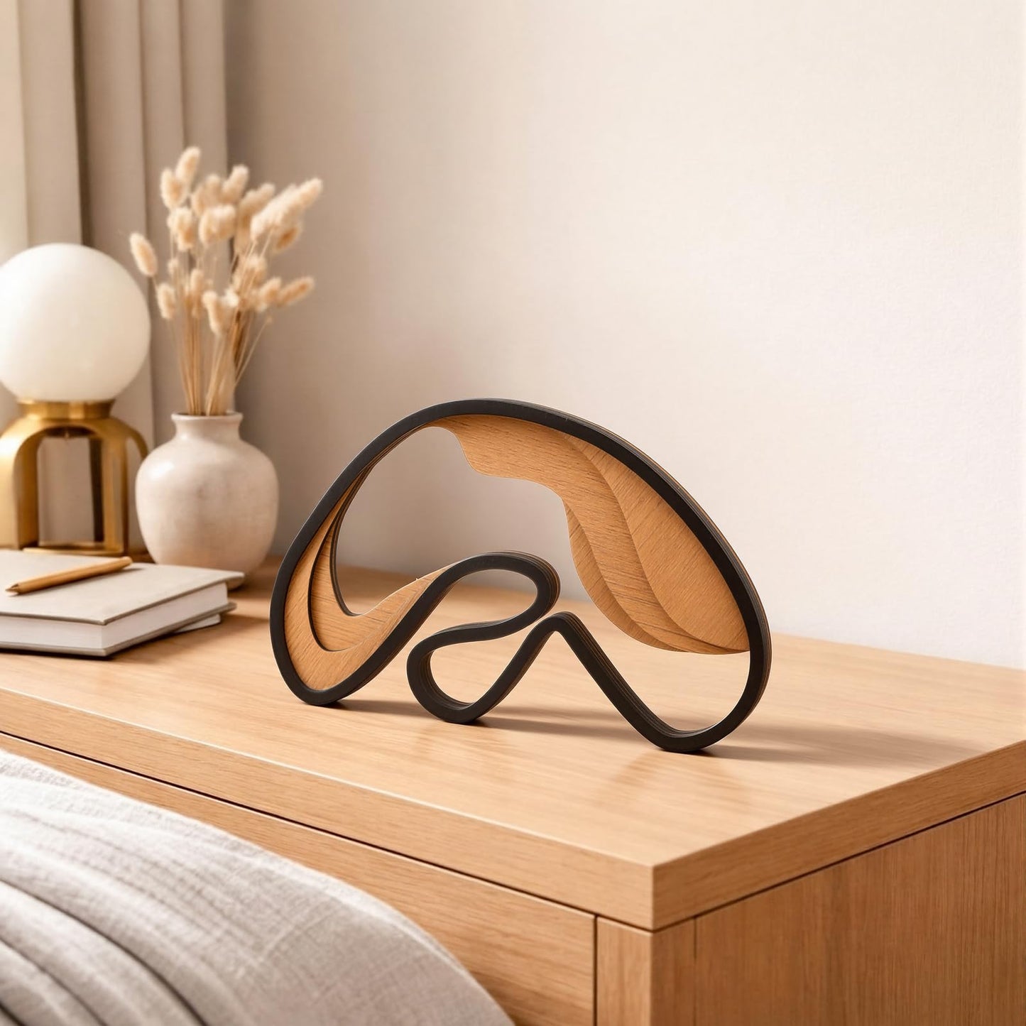 Fumete Mid-Century Modern Wood Abstract Sculpture Wooden Mountain Table Decoration Modern Home Decorative Objects for Mantel Bookshelf Dresser Living Room Office & Entryway Table Decorative