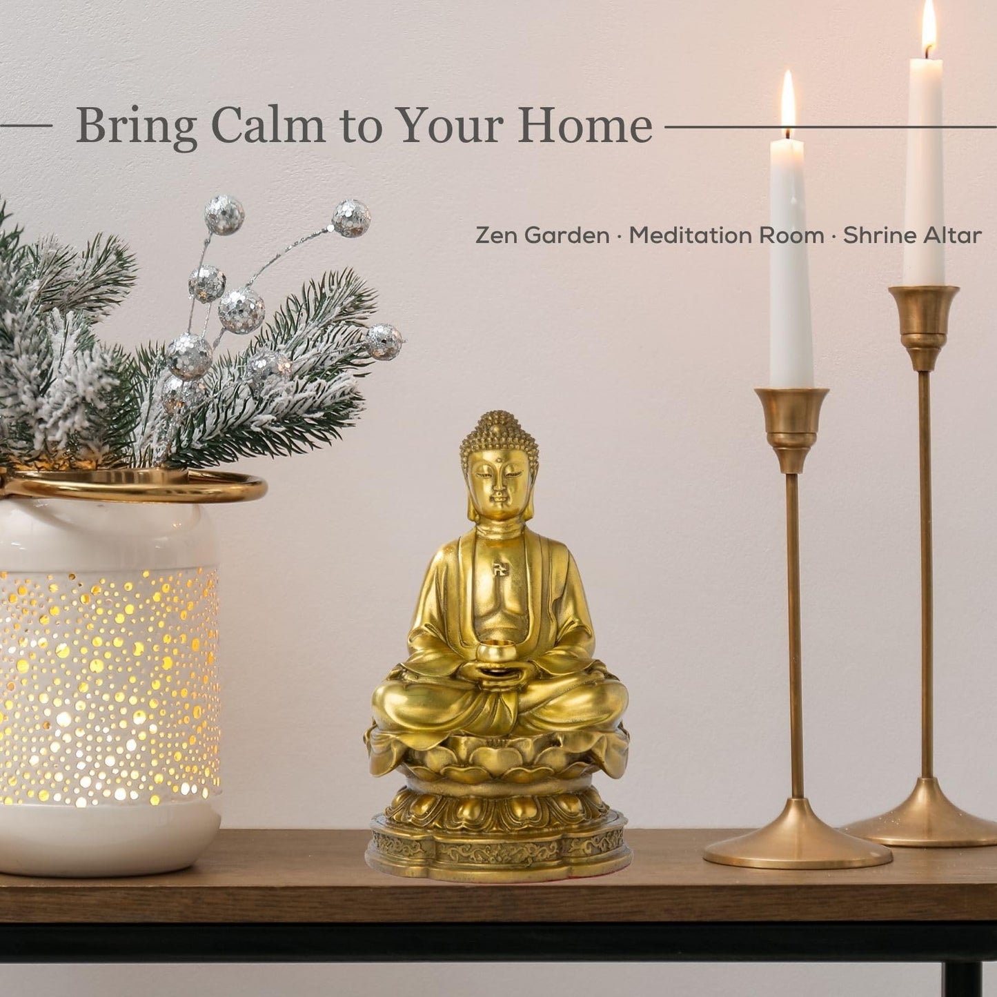 MILY-ART Lost-Wax Cast Genuine Brass Buddha Statue 7.87" – Heavy 3.3lb Handcrafted Meditating Figurine for Zen Garden, Shrine Altar, Meditation Room – Not Plated