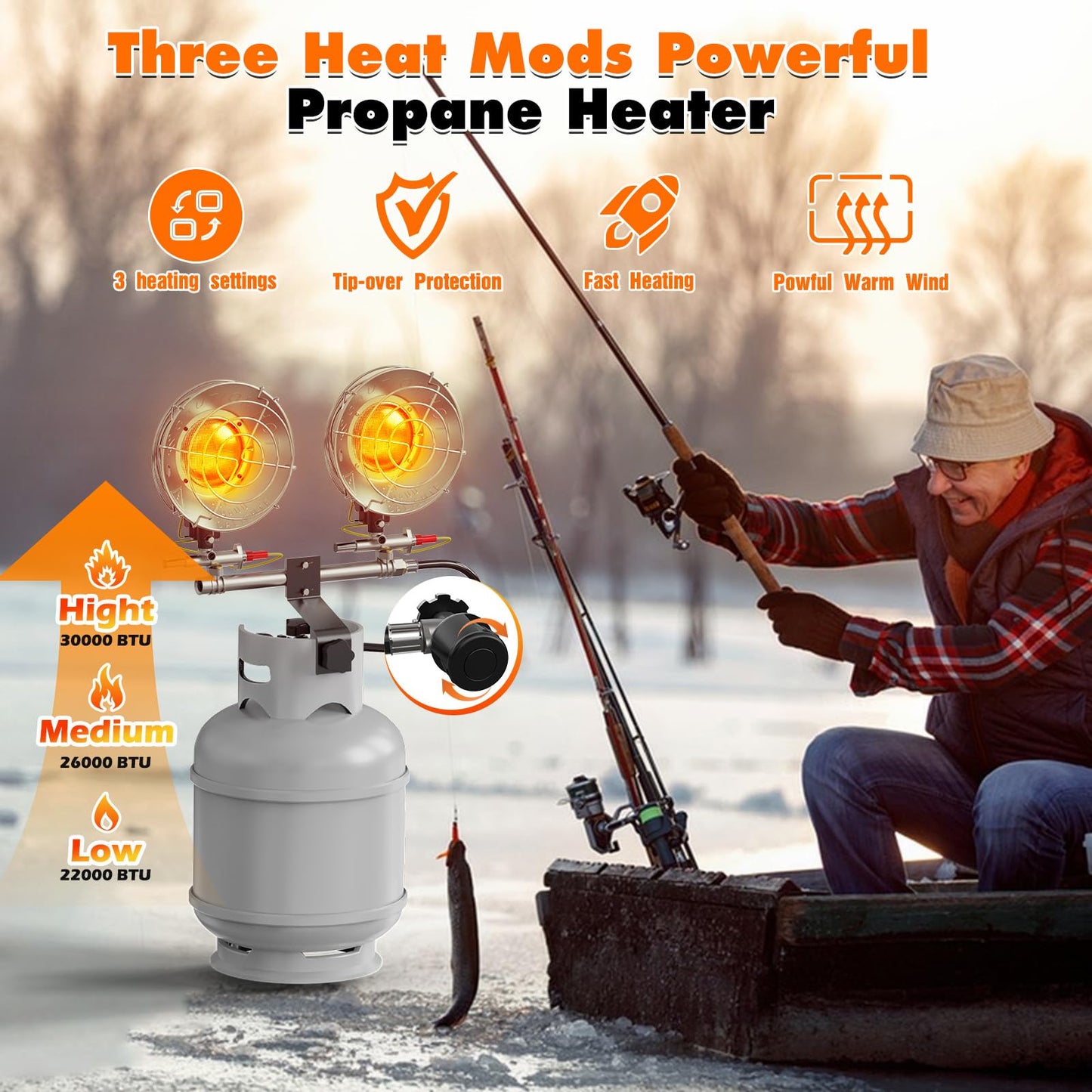SISUPASSIE 30000BTU Propane Heater, Portable Propane Heater for Outdoor Use with 3 Adjustable Modes and Safety Shut-off Valve for Patio, Camping, Fishing, Garage
