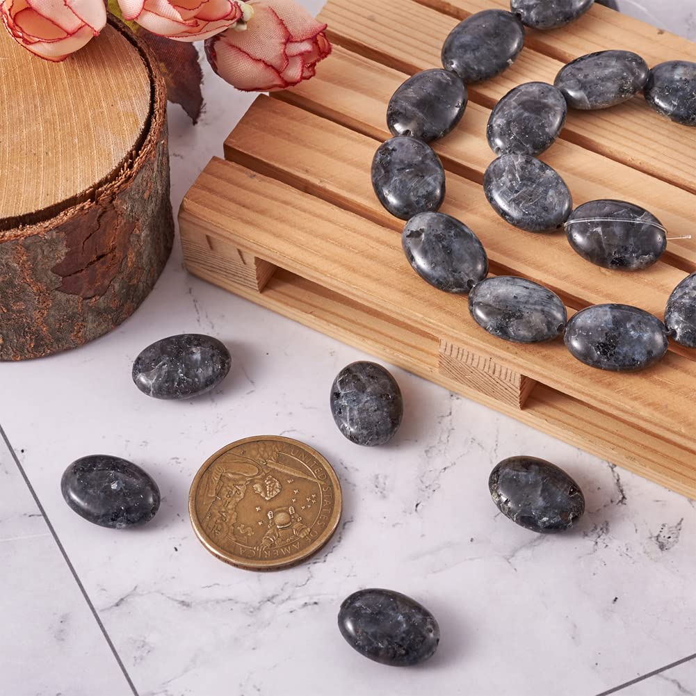 Fashewelry 20pcs Natural Black Labradorite Stone Beads Flat Oval Healing Crystal Loose Gemstone Beads 18x13.5mm for Jewelry Necklace Bracelet Earring Craft, 15.55 Inch