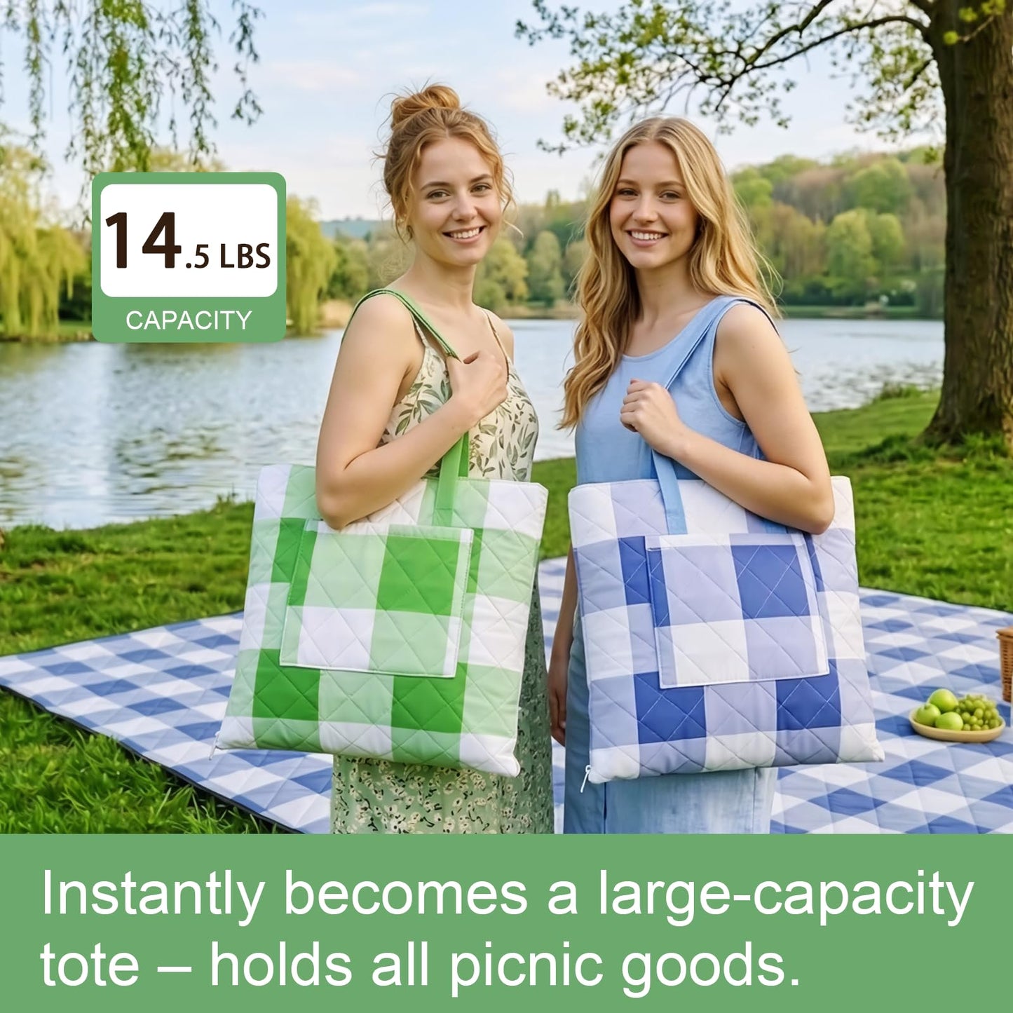 JACTUM 2 in 1 Tote Picnic Blanket Waterproof Outdoor Camping Mat,Large Capacity Beach Blanket 80''x80'' 7 Layers Easy to Foldable and Carry.