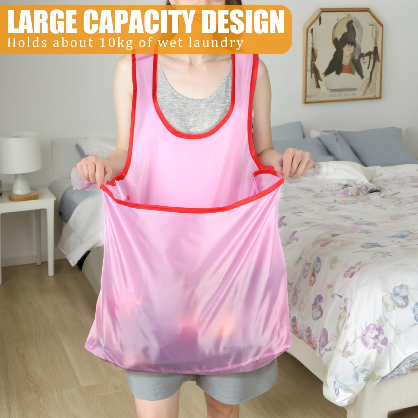 LLOUSSAK Waterproof Pink Laundry Apron, Sleeveless Portable Drying Apron with Large Pocket for Women, Ideal for Cooking and Gardening
