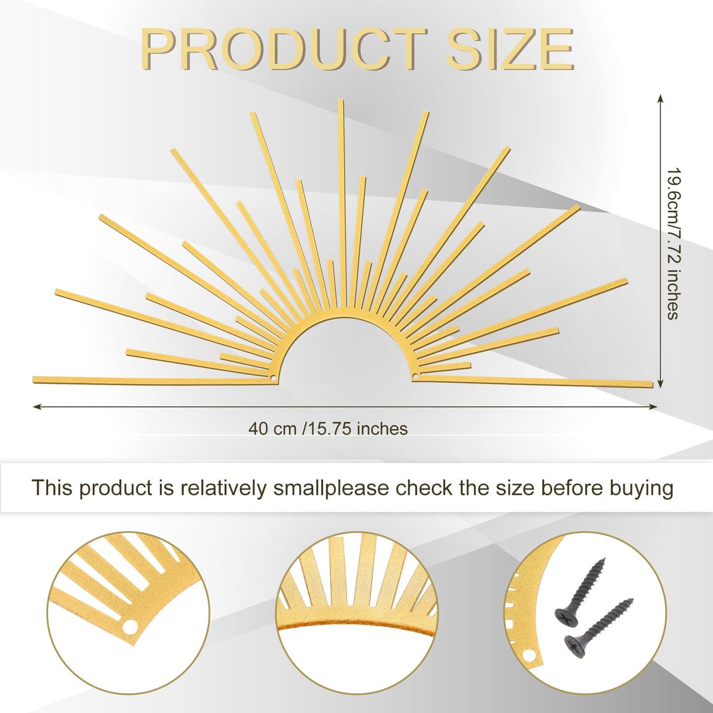 Otoolling Sun Gold Metal Wall Decor Minimalist Sun Sparkle Metal Wall Art Boho Abstract Sculpture Sunshine Minimalist Line Design for Kitchen Bedroom Living Room Outdoor,15.7'' x 7.7''