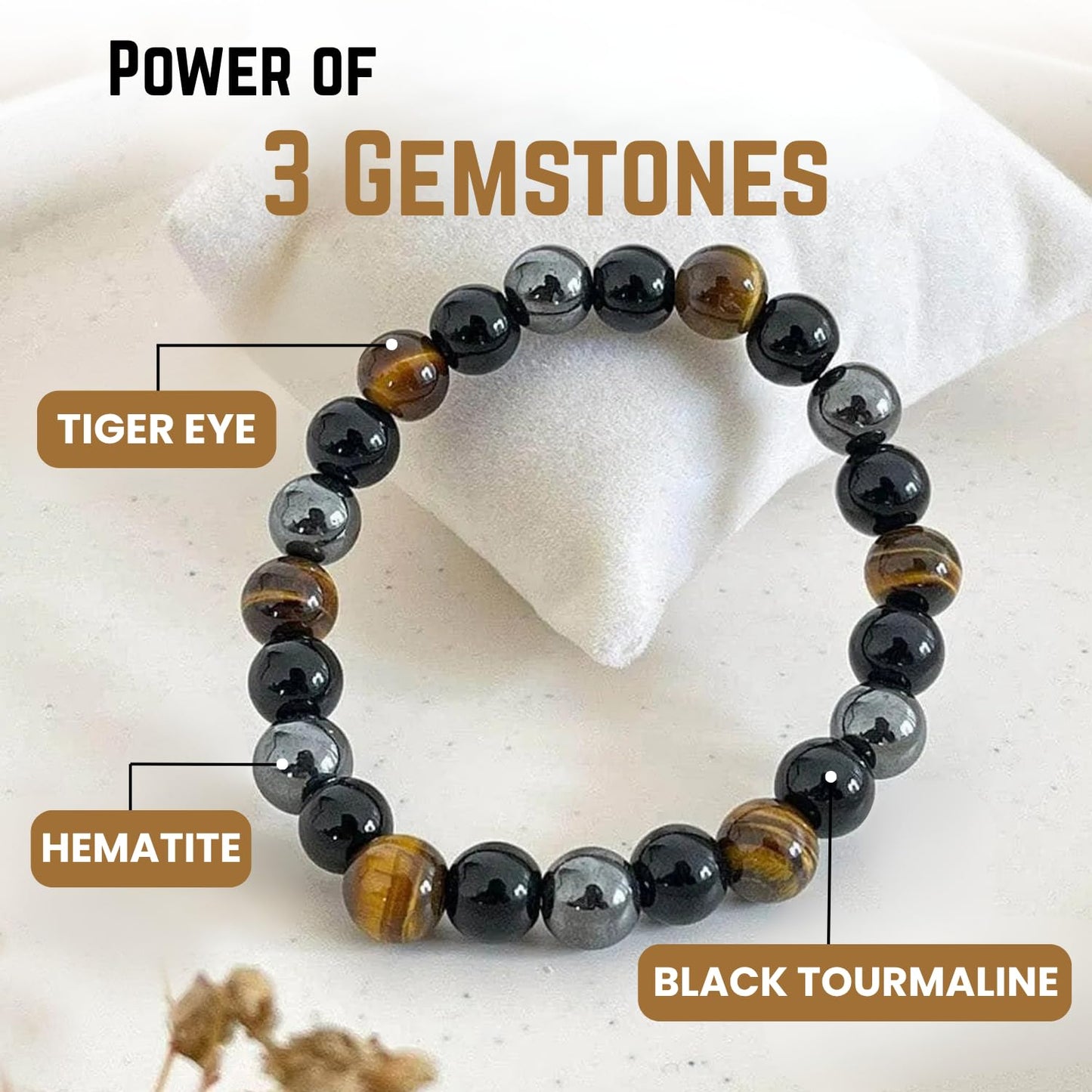 AKDNZ Protection Bracelet for Men & Women - 8mm Handmade Triple Protection Black Tourmaline, Hematite & Tiger Eye Bracelet, Natural Healing Crystal Gifts for Father's Day, Christmas & Anniversary