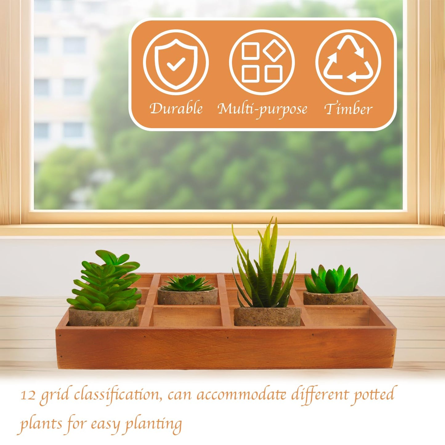 Wuqoioo Wooden Tray, 2 Pack Wood Drawer Organizer Drawer Organizer 12 Grid Sorting Tray, Wood Divided Organizers Wooden Sorting Trays For Arts & Crafts, Stationery, Small Items, Home Office