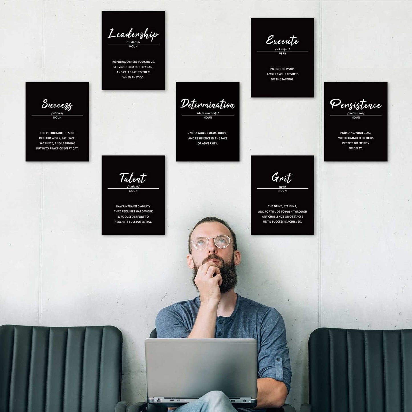 Outus 9 Pieces Inspirational Phrases Posters Wall Decor Motivational Sayings Quote Positive Prints for Teens Adults Living Room Office Classroom Bulletin Board Decor,Unframed,8 x 10 Inch (Black)