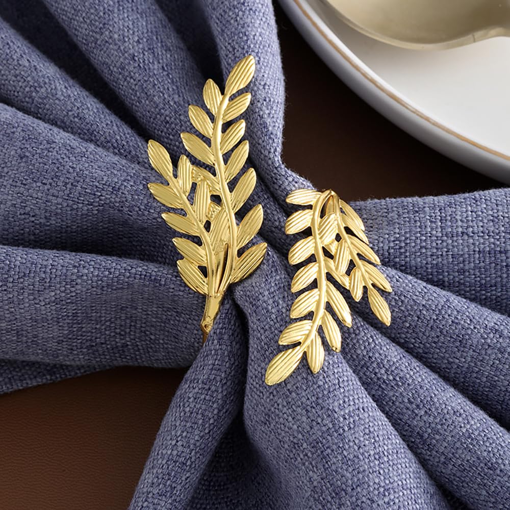 14K Gold Napkin Rings Set of 12,Metal Gold Leaf Napkins Rings Holder Buckles for Thanksgiving Christmas Napkin Rings for Wedding,Banquet,Party Dinner Table Decor