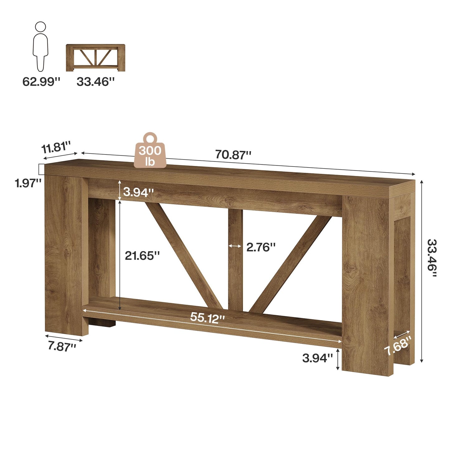 Tribesigns 70.9" Extra Long Entryway Table, Farmhouse Wood Console Tables with Storage Shelf, Modern Rustic Sofa Foyer Tables for Entryway, Behind Couch, Living Room, Entrance, Brown