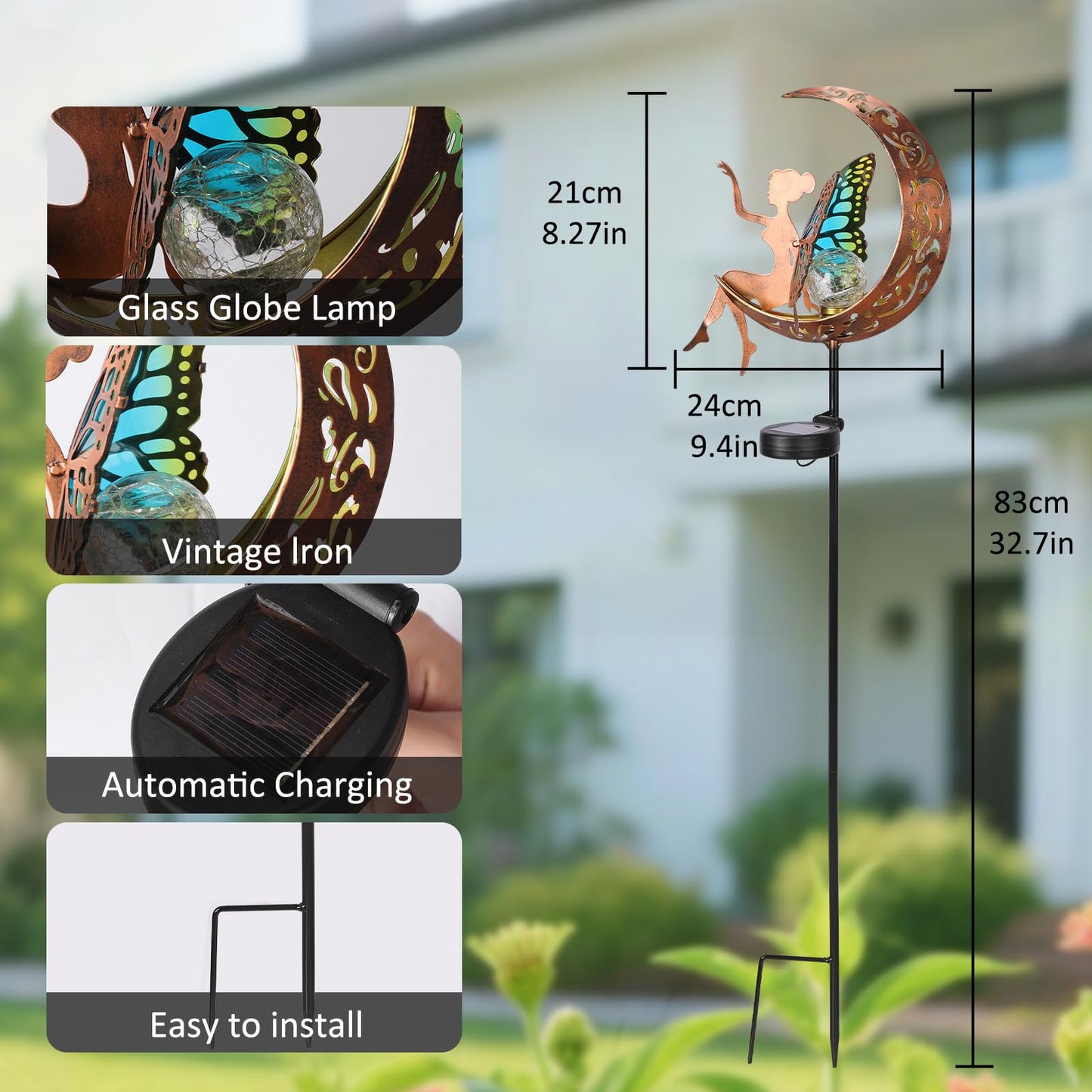 ZKLiLi Garden Outdoor Decor, Fairy Moon Figurine Light Stake, Housewarming Ornament for Patio, Lawn, Yard, Pathway - Unique Gift Ideas for Gardening Mom Grandma