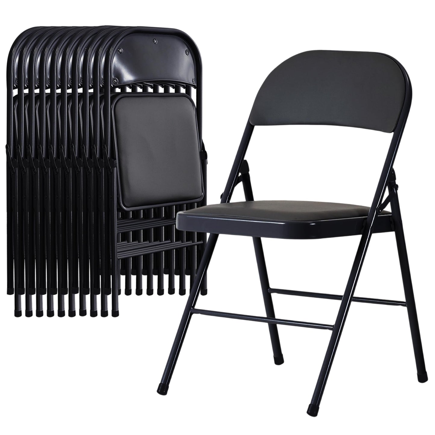 Usnipoya Folding Chairs 10 Pack Black with Padded Seats, 350-LBS Heavy Duty Metal Frame, Portable Design for Commercial Use, Party Events Wedding Outside, No Assembly Required