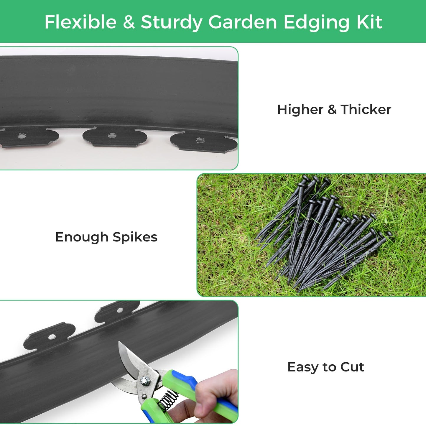 4-Inch x 100 FT Landscape Edging Border with 150 Stakes, Plastic Garden Edging Border Kit, Flexible No Dig Lawn Edging Border for Garden Flower Beds Yard Pathway Paver (Black)
