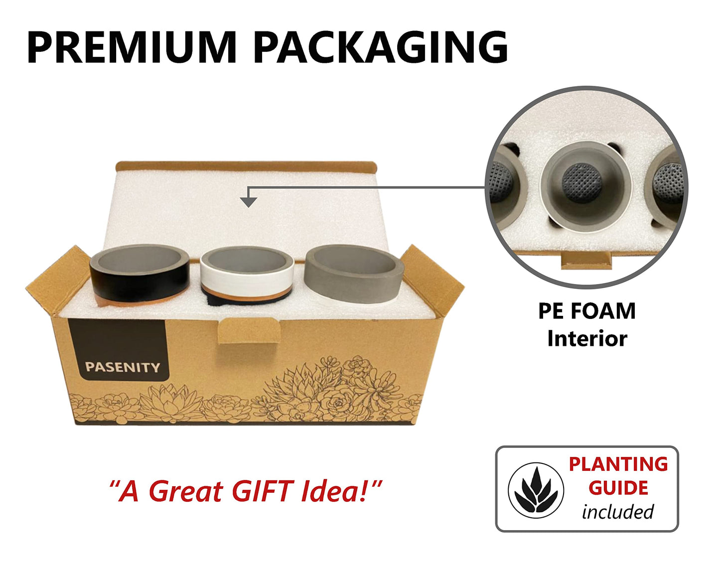 PASENITY Hand Painted Indoor Plant Pots, Set of 3 Modern Cement Succulent Pots with Drainage, Best Planters for Cactus, Herbs, Great Office & Home Gift Idea (Plants NOT Included), 3.5 Inch