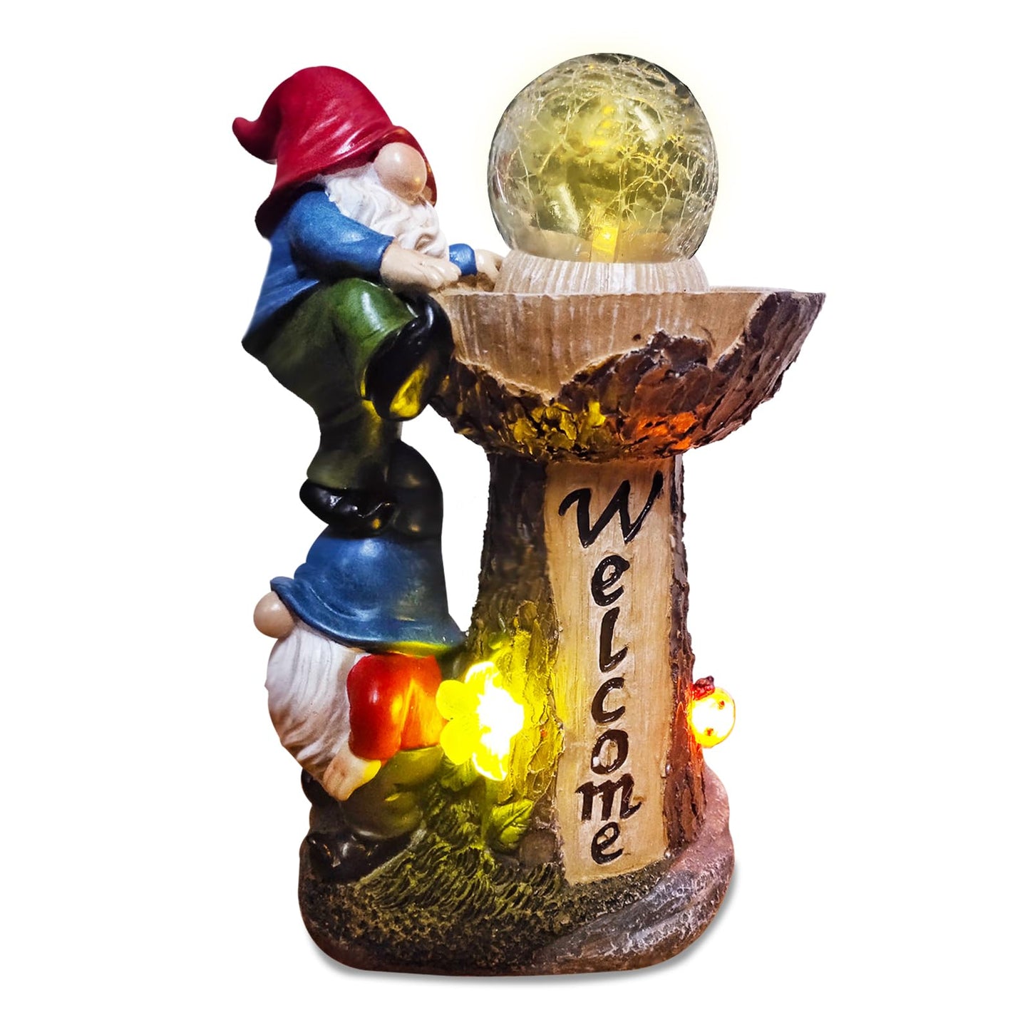 Binqiuu Garden Gnomes Outdoor Statue with Solar LED Lights, Solar Garden Gnomes Decorations10.4 in Funny Double Gnomes Sculptures Home Outdoor Lawn Yard Decor, Ideal Gnomes Gifts for Women/Grandma/Mom