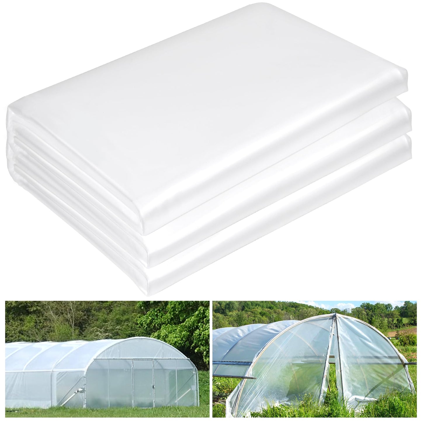 10 x 50 FT Clear Greenhouse Plastic Sheeting, 6 Mil Polyethylene Film Heavy Duty, Water Sun Frost Wind Dust Resistant Winter Hoop House Toughness Plastic Cover for Farming, Gardening, Agriculture, DIY