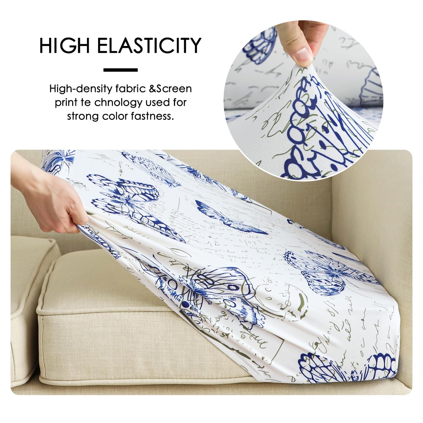 FORCHEER Printed Couch Cushion Cover Stretch Butterfly Slipcover for Sofas and Couch Cushions Indoor Washable 19-26 inch Long (1PC,Style 14)