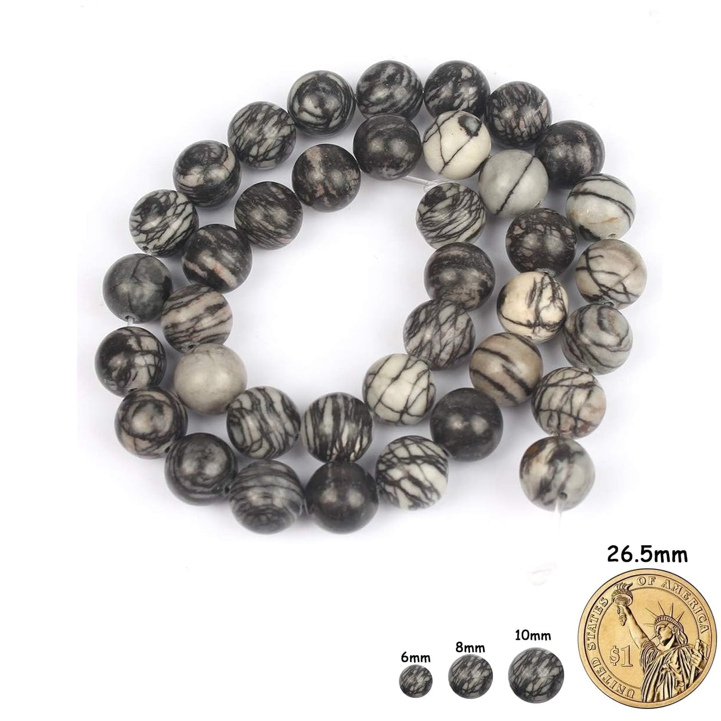 Yochus 45pcs Spider Web Beads，8mm Healing Power Natural Stone Round Loose Beads for Jewelry Making Earring Necklace DIY Crafts