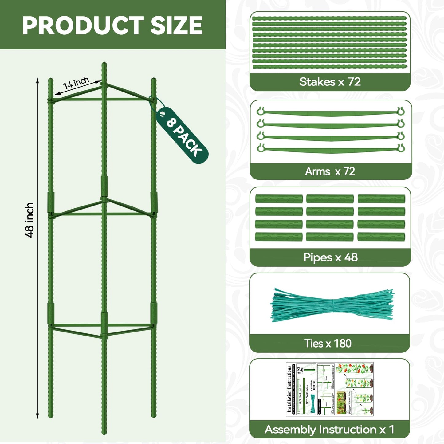 Halatool 8 Pack Tomato Cages for Garden, Up to 48in (4FT) Adjustable Tomato Cage, Garden Stakes Tomatoe Trellis for Pots, Tomatoes Plant Support for Raised Garden Bed & Climbing Vegetables Flowers