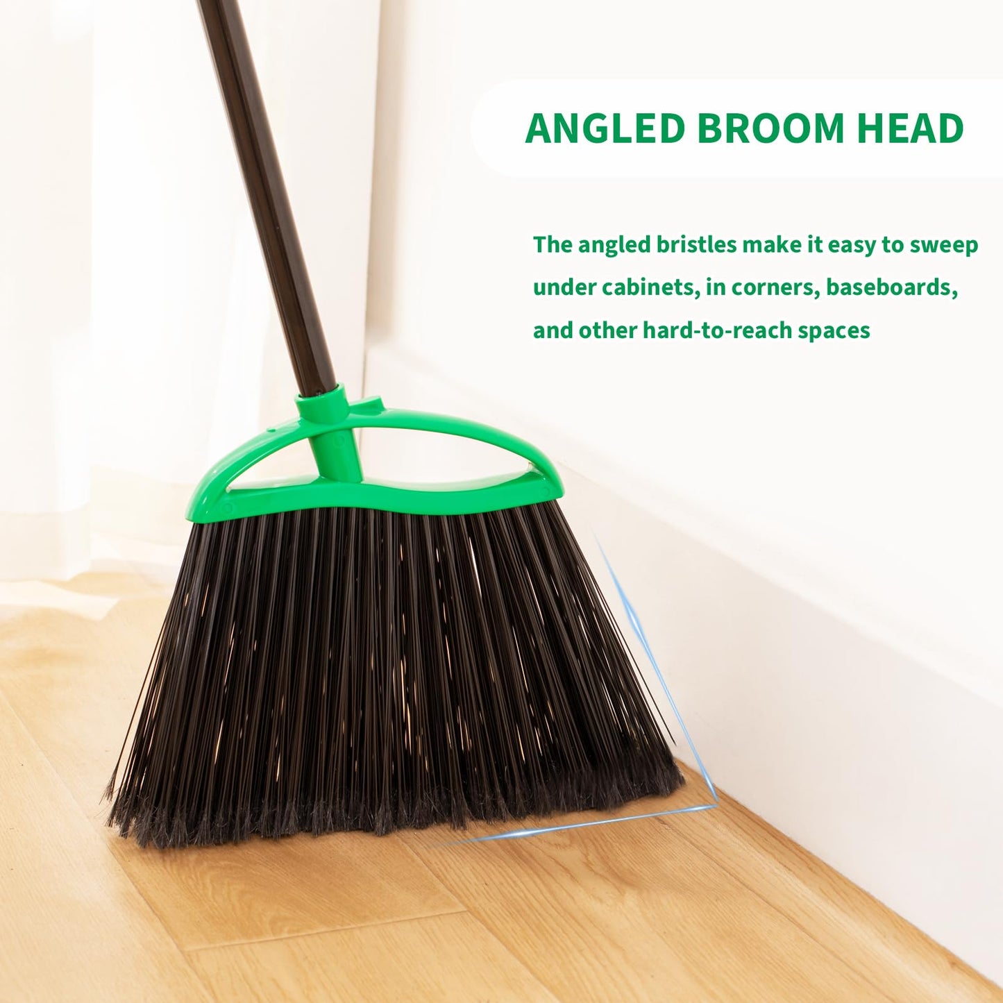 HileSwan 2 Pack Heavy Duty Brooms, 55" Long Handle Indoor Outdoor Angle Broom Set, Household Commercial Floor Cleaning, for Sweeping Home, Kitchen, Deck, Garage, Patio - Green