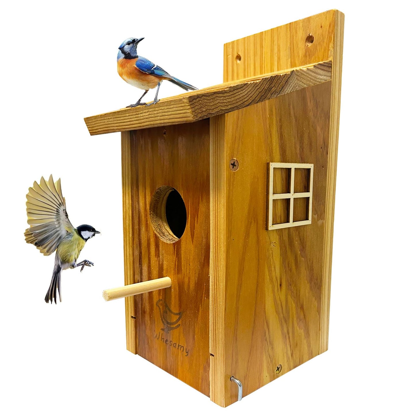 Whesamy Large Bird House, Bird Houses for Outside Clearance, Cedar Birdhouses for Outdoors, Wood Birdhouse with Secure Latch, Bluebird Houses for Wren Swallow Finch Hummingbird