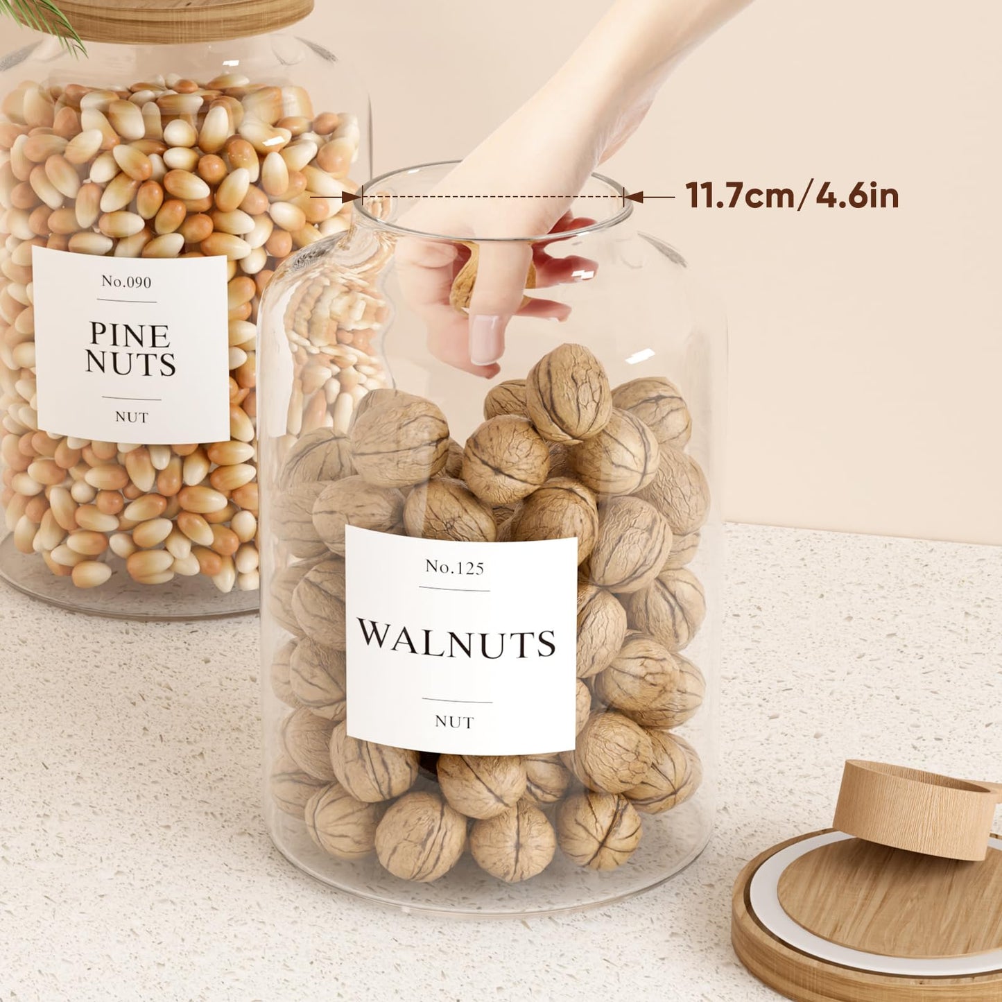 Yirilan 2 PCS Flour Sugar Storage Containers Glass Jar, 4000ml/1 Gallon/4.2 Qt/135oz,Large Glass Food Storage Jars with Wood Airtight Lids,for Tea,Spice,Cereal Rice Flour Pasta Sugar