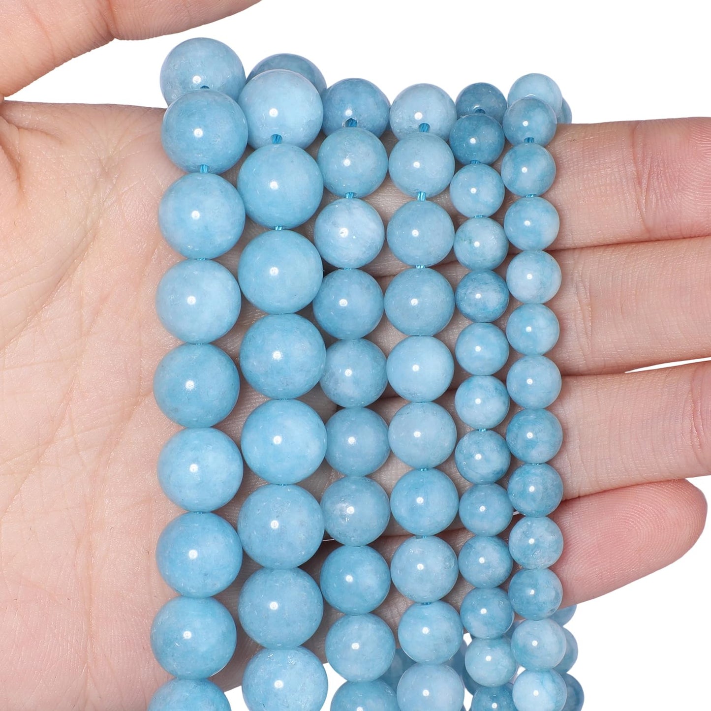 60pcs 6mm Natural Stone Beads Blue Chalcedony Beads Crystal Gemstone for Jewelry Making, DIY Bracelet Necklace