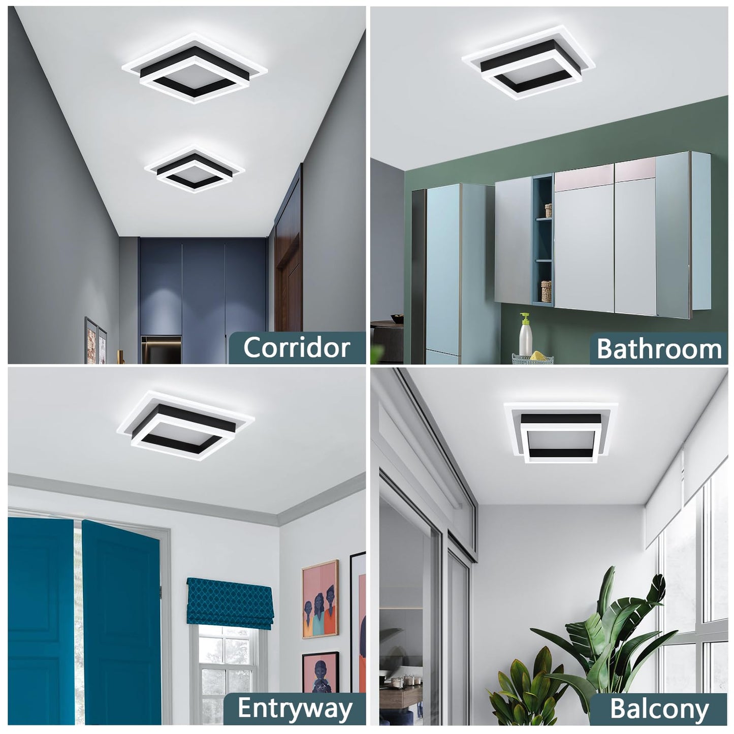 EIDISUNY 32W Modern LED Ceiling Light, Small Flush Mount Light Fixture, 6500K Cold White Ceiling Lamp, Square Hallway Lighting Fixtures for Living Room Bedroom Bathroom Kitchen (White, Cold White)
