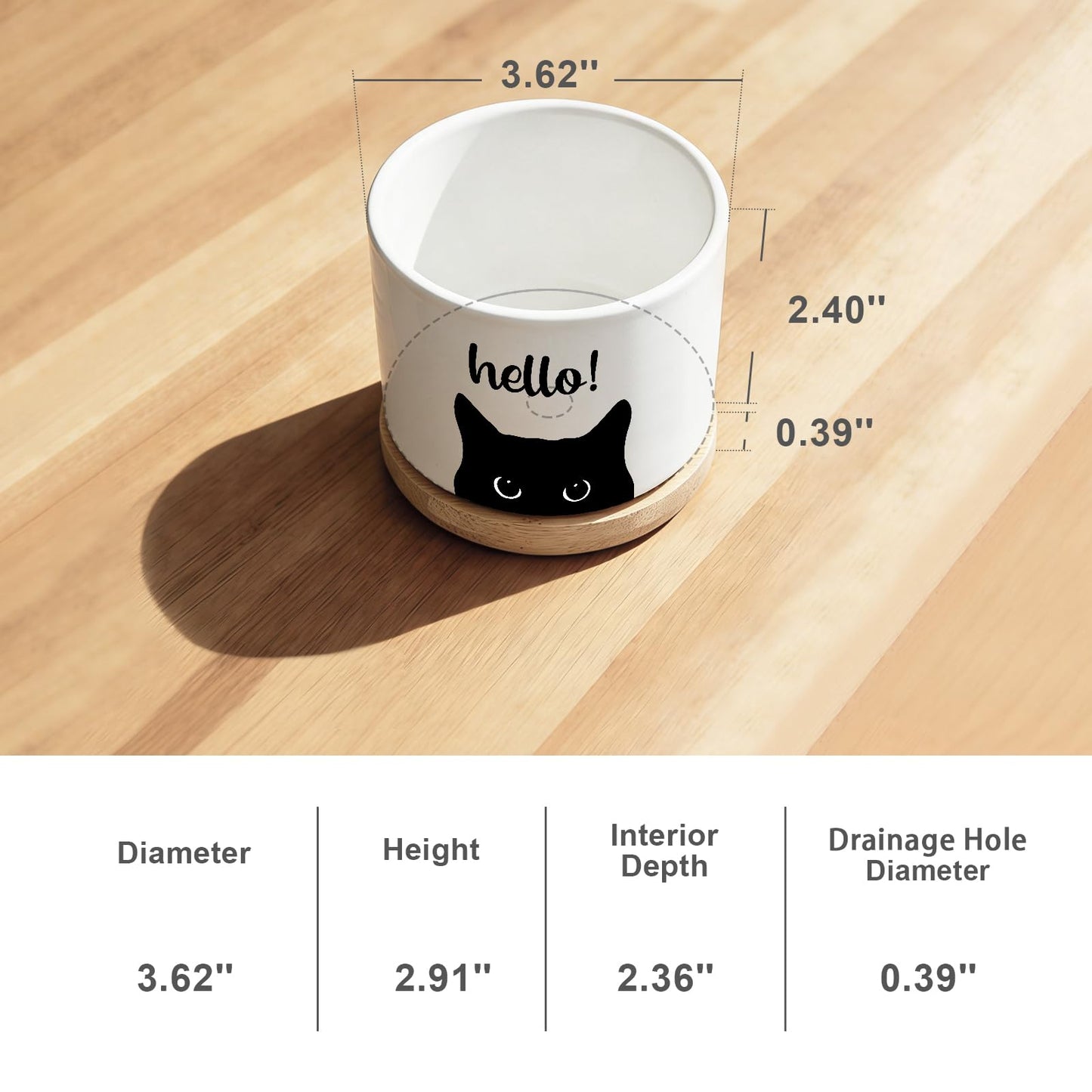Funny Hello Black Cats Ceramic Plant Pot for Succulent, Cute Cat Cactus Flower Planter for Windowsill Indoor Decor, Home Office Decoration for Plant Lovers Friends Cat Owner Lover (No Plants) (Hello)