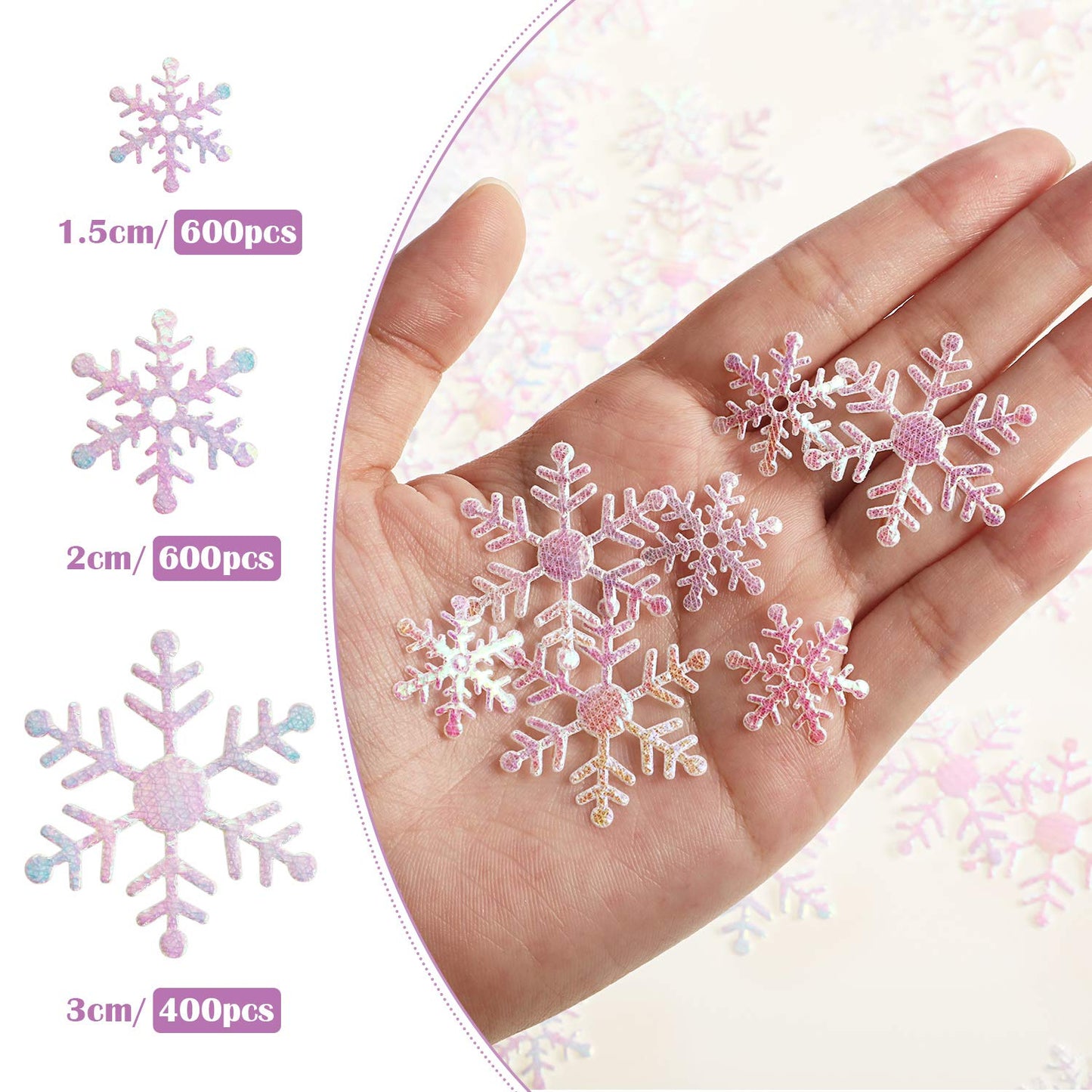 1600 Pieces 3 Size Winter Wedding Snowflake Confetti Snowflake Glitter Confetti Table Decor for Winter Party Wonderland Party Supplies DIY Craft Christmas Xmas(White)