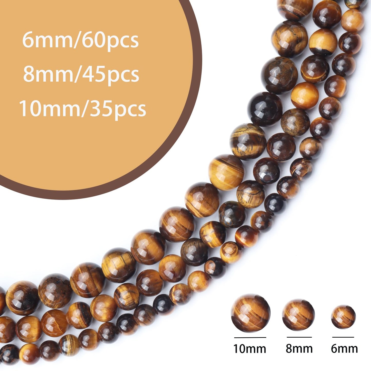 Siomia 45pcs 8mm Natural Yellow Tiger Eye Gemstone Beads Energy Healing Crystal Round Loose Stone Beads for Jewelry Making, DIY Bracelets Necklaces