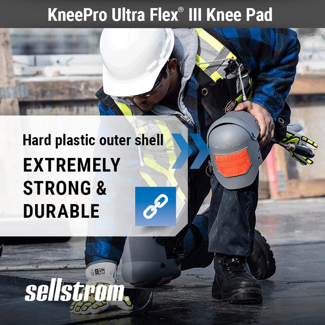 Sellstrom Ultra Flex KneePro Professional Knee Pads for Men & Women with Thick Foam Cushioning & Heavy Duty Hard Outer Shell - Adjustable Straps with Quick-Clips & Ergonomic Metal Hinges - for Construction Work, Gardening, Roofing, Flooring