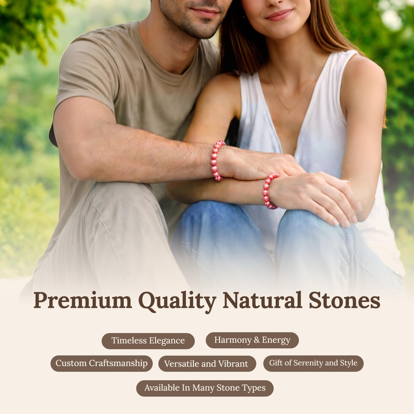 Elm City Direct 8mm Natural Stone Beaded Bracelet – Unisex Crystal Stretch Bracelets for Men & Women, Chakra & Healing Jewelry, Gift-Ready Beaded Bracelets (Watermelon Crystal, 8mm)