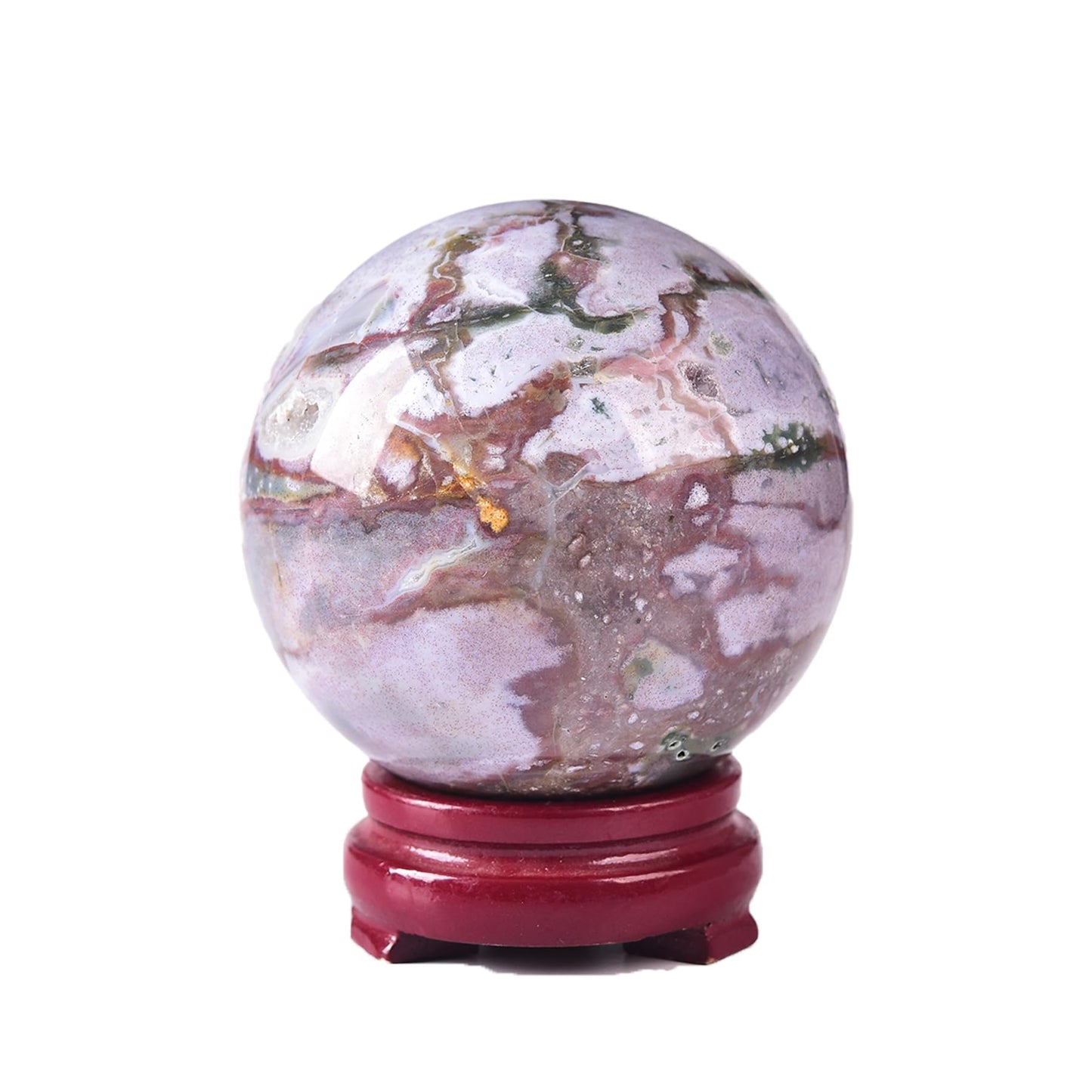 JIC Gem Ocean Jasper Crystal Ball with Wooden Stand Healing Crystal Sphere Ball for Feng Shui Decor Spiritual Gifts 70-80mm