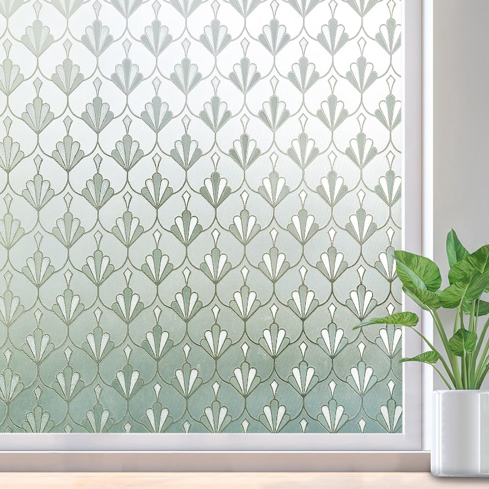 rabbitgoo Privacy Window Film Non Adhesive Frosted Glass Sun Blocking Self Static Cling Decorative for Home Kitchen Living Room, Removable and Reusable, 17.5 x 78.7 inches