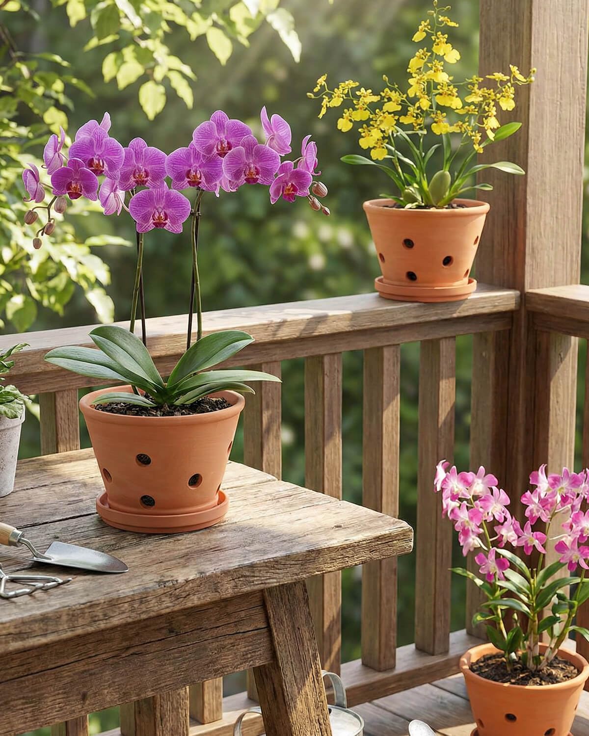 vensovo Terracotta Orchid Pots with Holes and Saucers - Clay Orchid Planter Pots for Repotting, Plant Flower Pots for Orchid Indoor and Outdoor Promotes Air Circulation